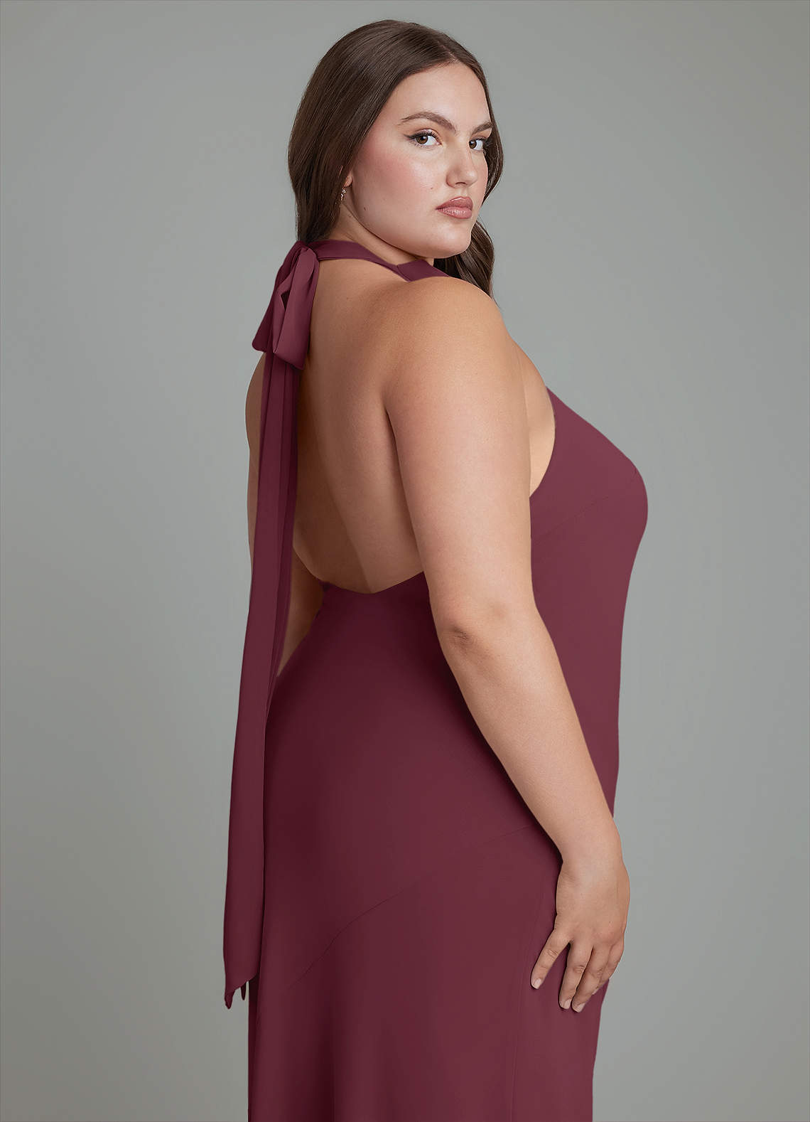 Azazie Velli Bridesmaid Dresses Cabernet Mermaid High Neck Chiffon Dress image13