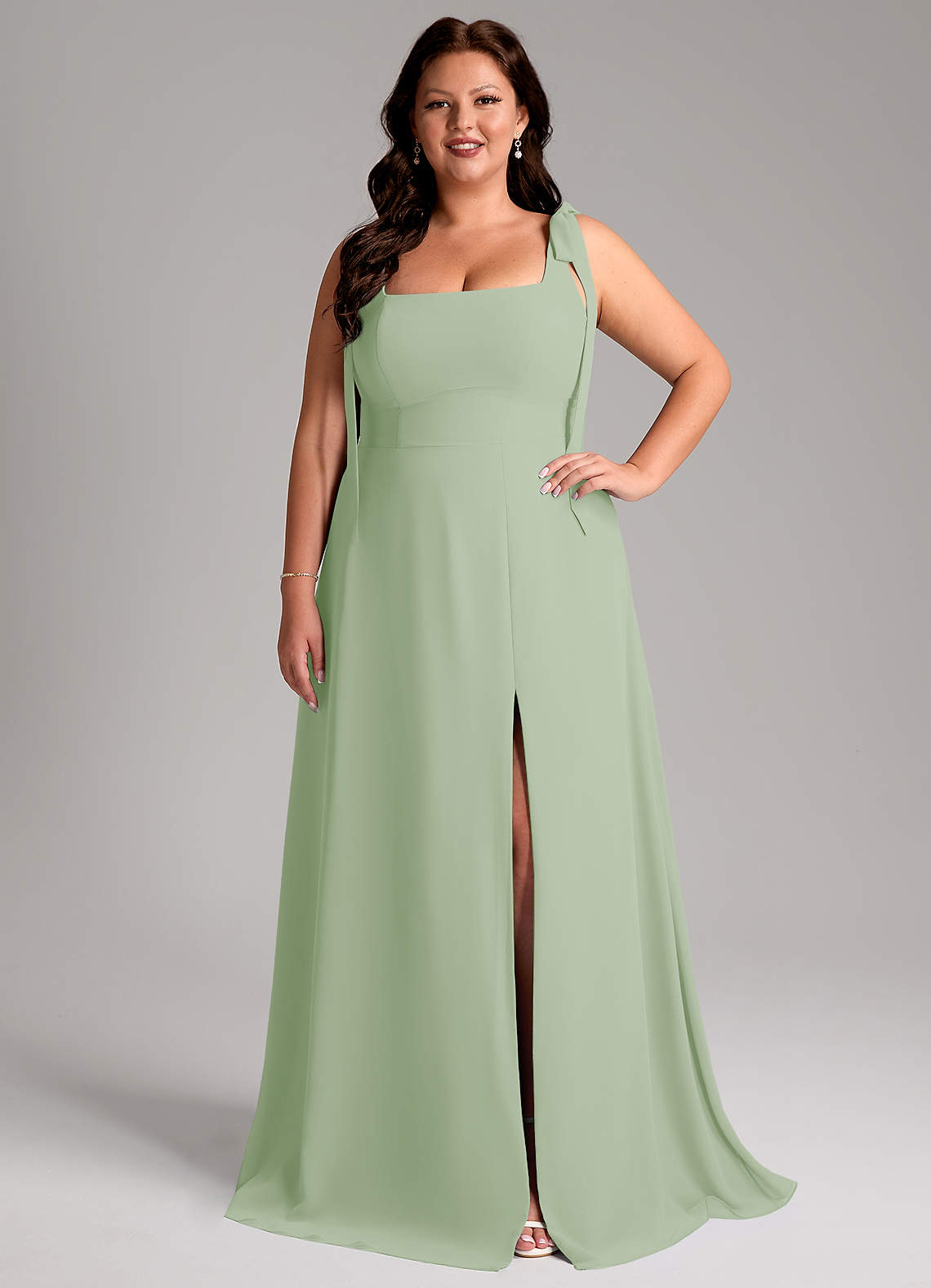 Azazie Debra Bridesmaid Dresses Dusty Sage A-Line with Pockets Chiffon Convertible Dress image1