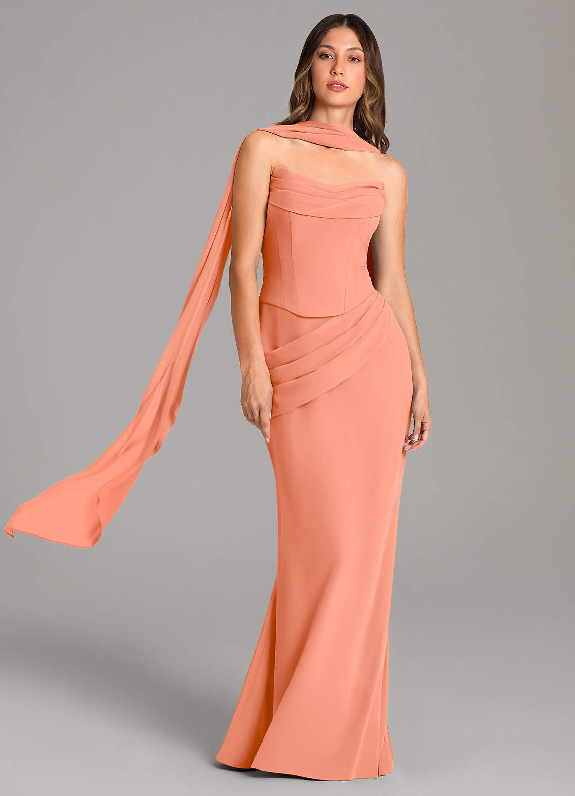 Azazie Sorrel Vestidos de damas de honor Vestido de Atardecer de Gasa de Corte Sirena con Corsé image1
