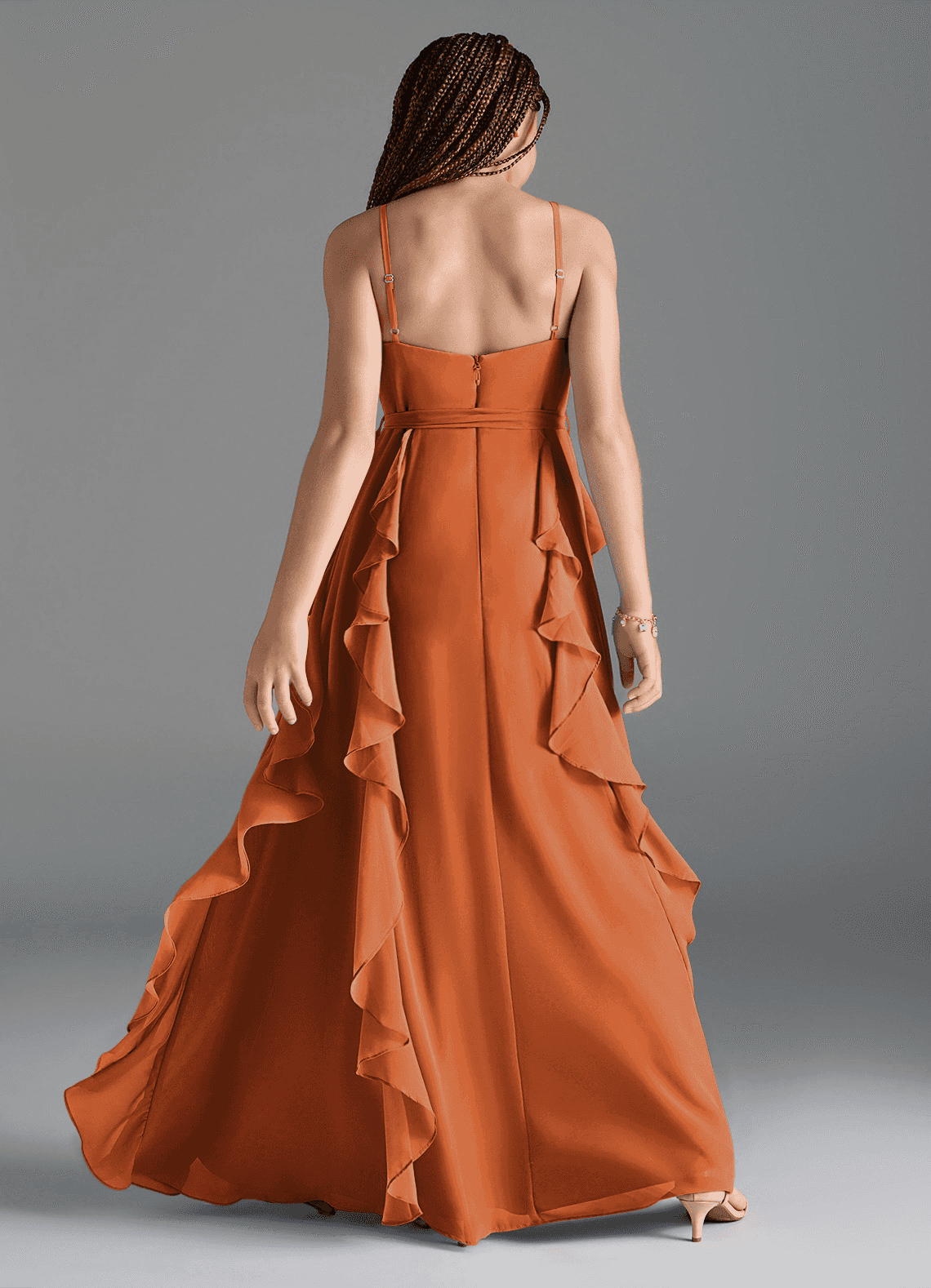 Azazie Peyton Junior Vestido Canela de Chiffon de Linha A com Plissado image4