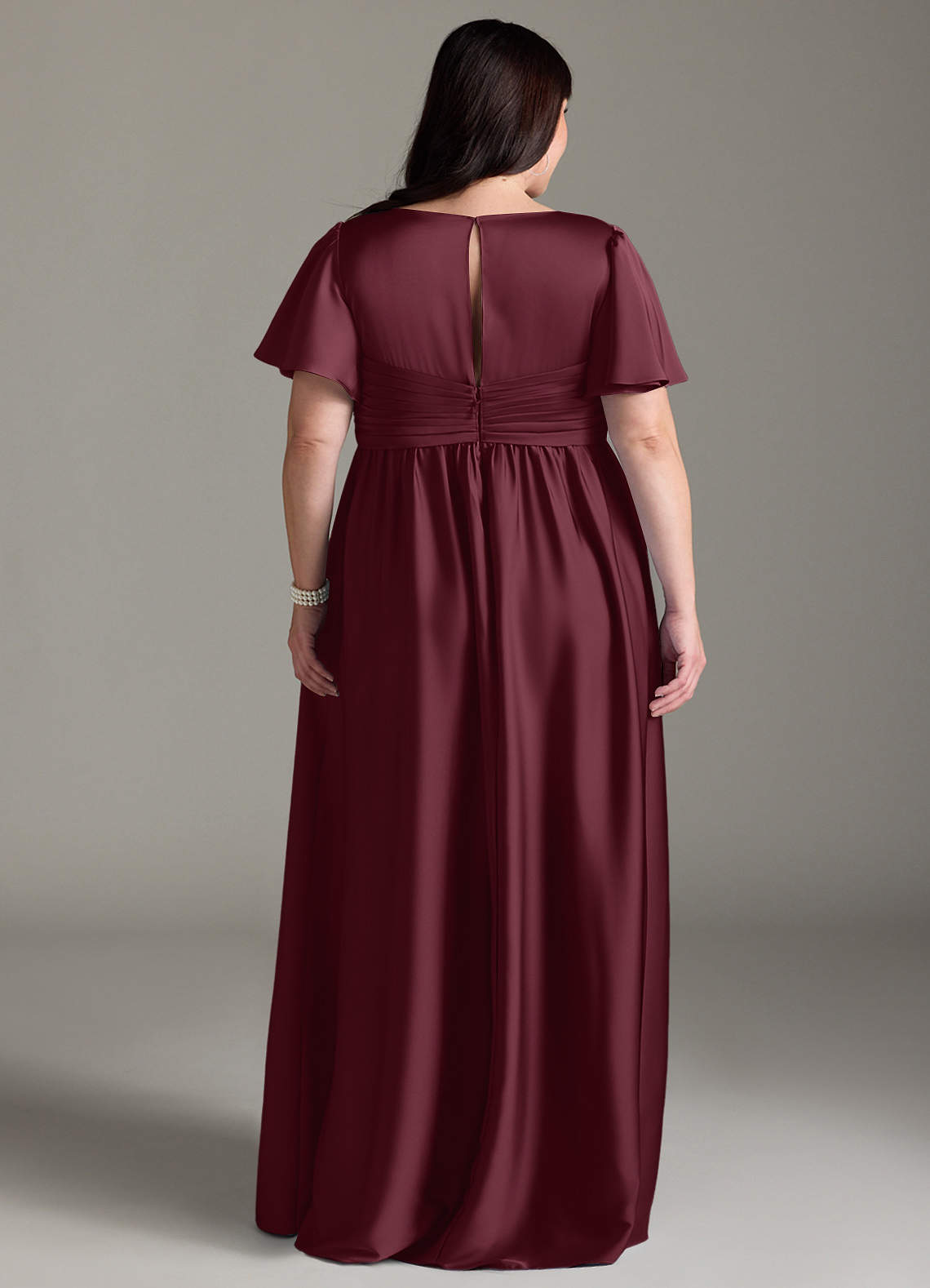 Azazie Verna vestidos de dama de honor de maternidad Vestido de Corte En A Volante Hasta el suelo Satén Elástico image10
