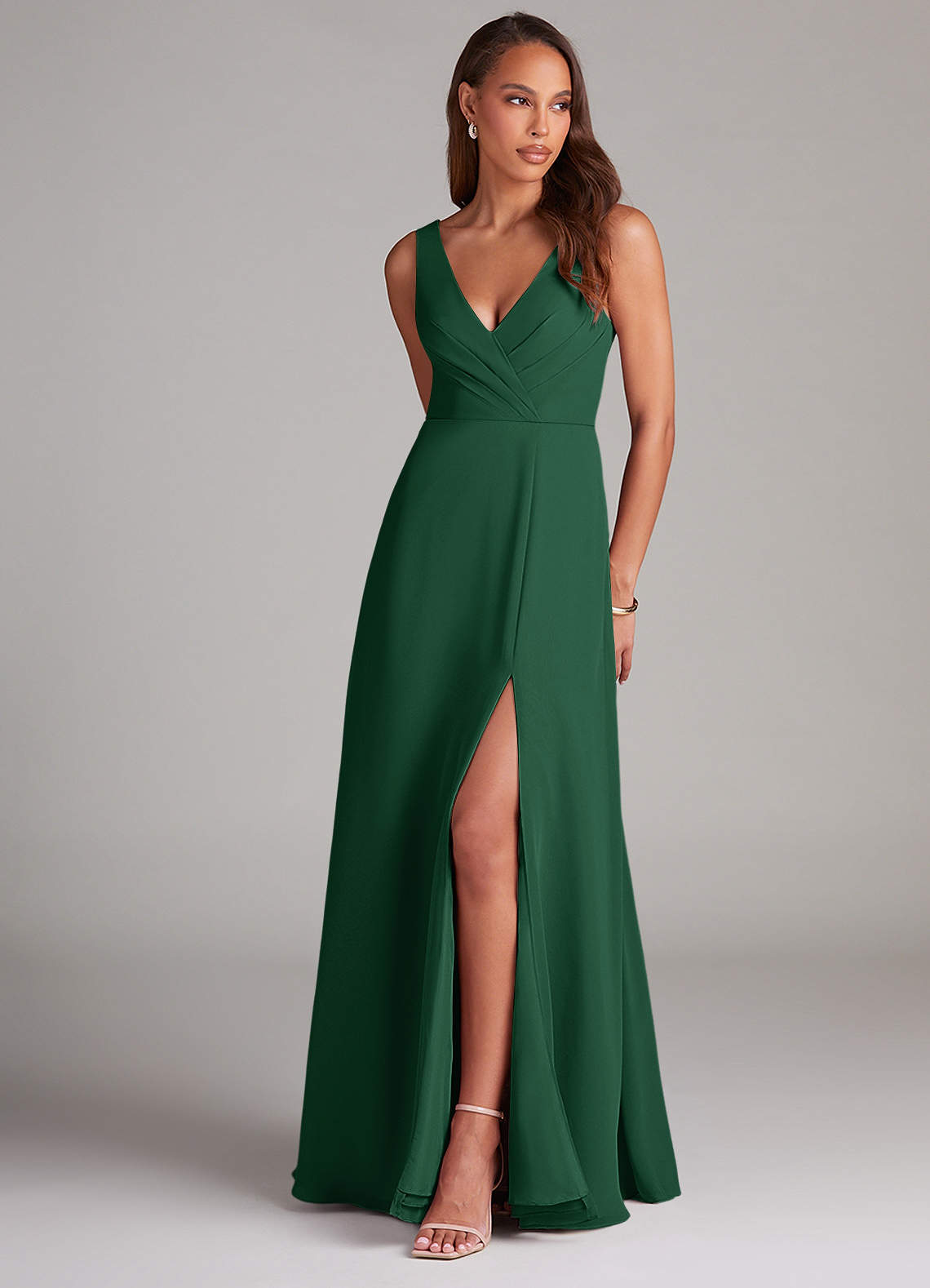 Azazie Nelly Bridesmaid Dresses Dark Green A-Line Pleated Chiffon Dress image1
