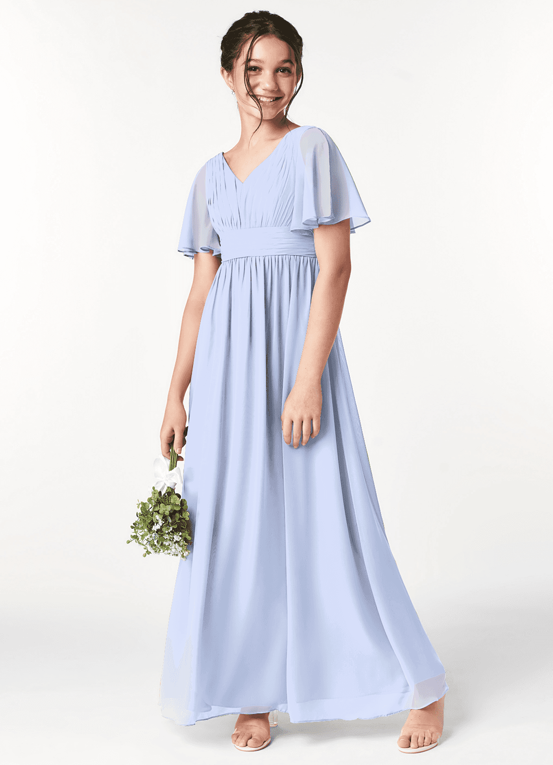Azazie Temeka Junior Ice A-Line Pleated Chiffon Dress image1