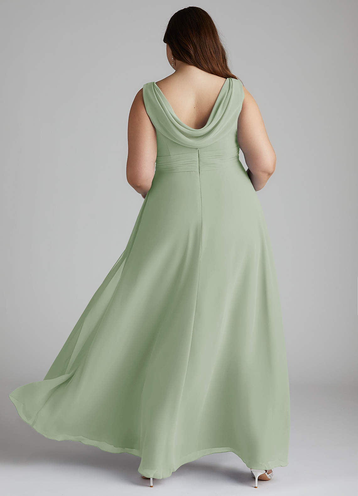 Azazie Karina Bridesmaid Dresses Dusty Sage A-Line Pleated Chiffon Dress image8