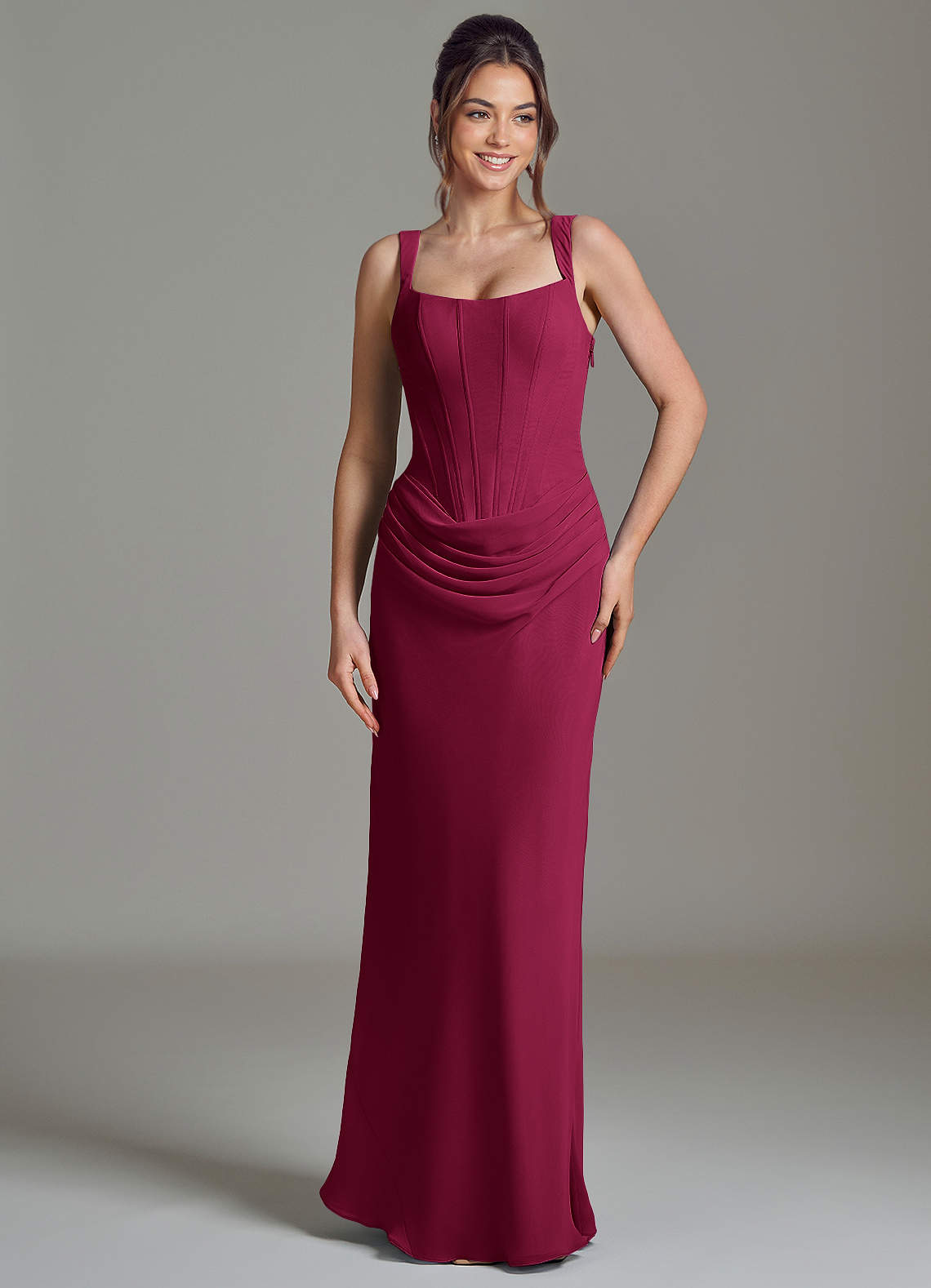 Azazie Niamh Bridesmaid Dresses Burgundy Mermaid Corset Chiffon Dress image4