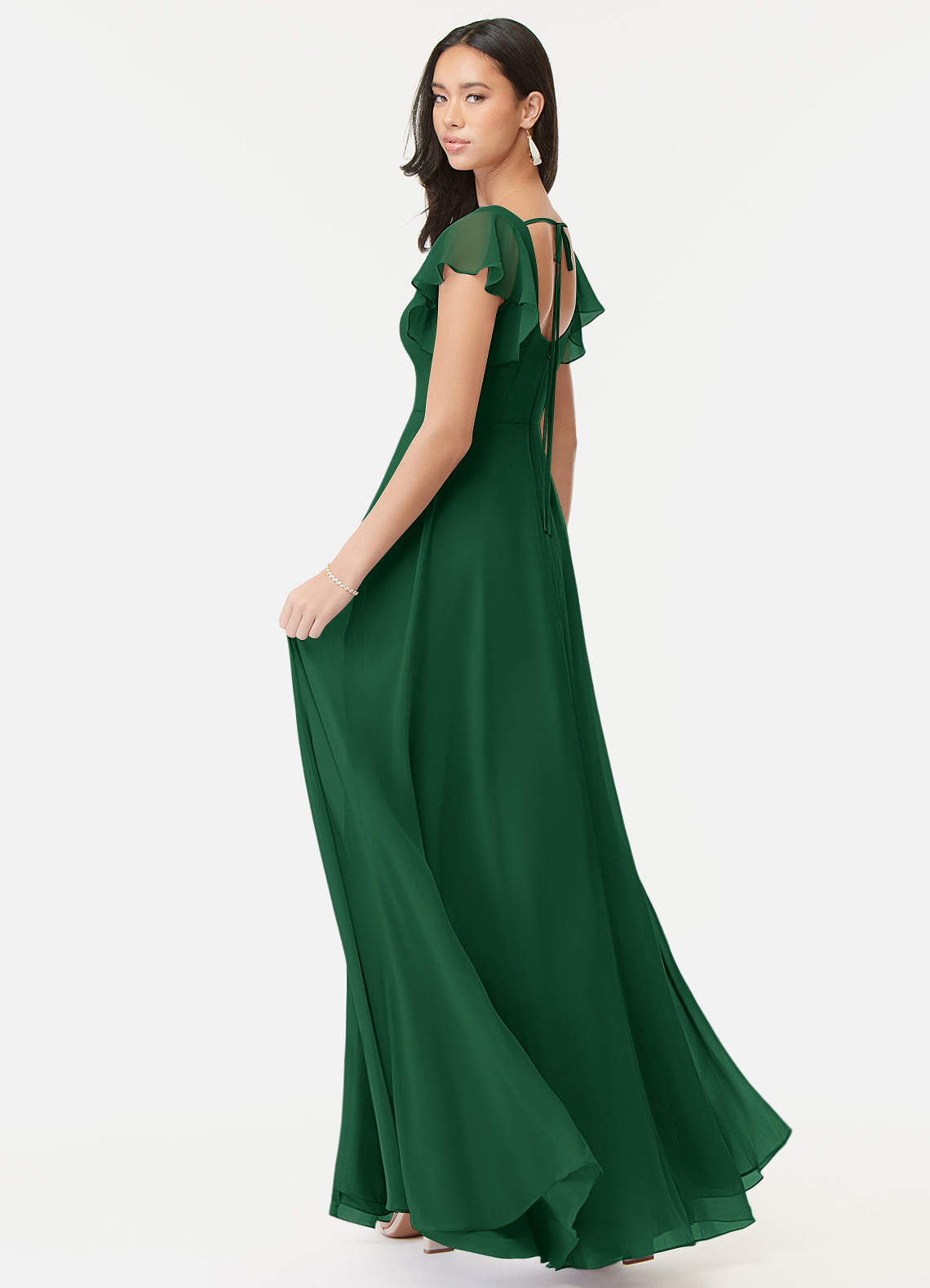 Azazie Bondi Bridesmaid Dresses Dark Green A-Line Ruffled Chiffon Dress image4