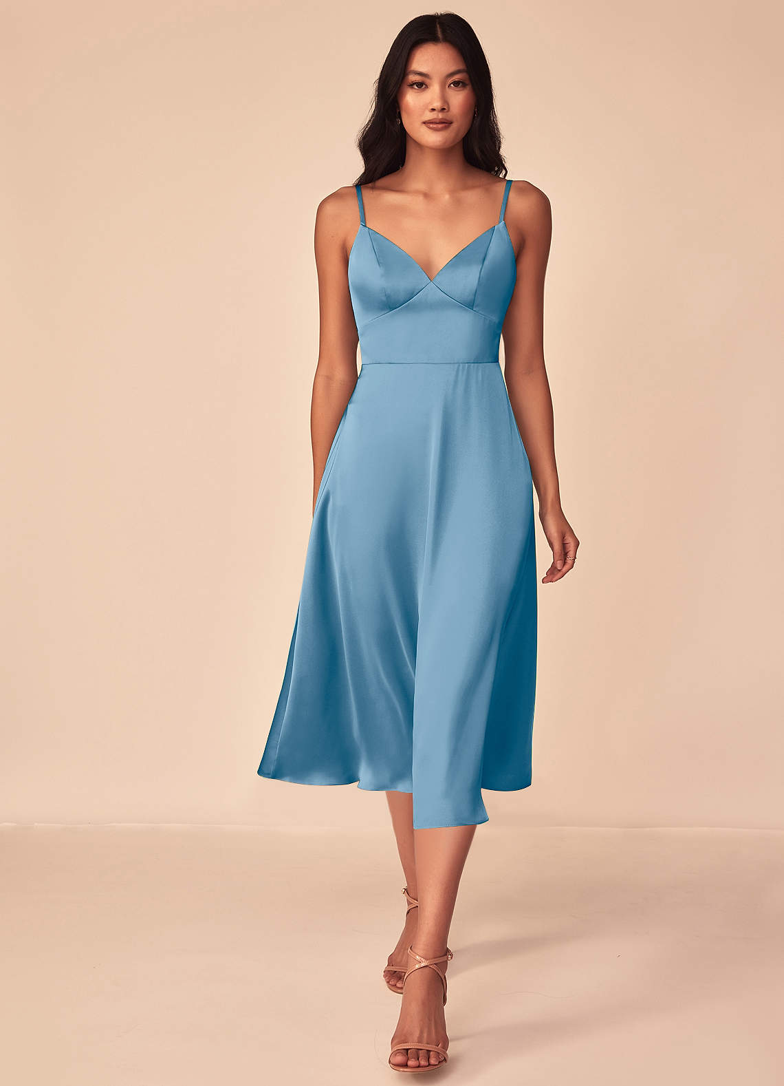 Azazie Dottie Bridesmaid Dresses Steel Blue A-Line Stretch Satin Dress image1