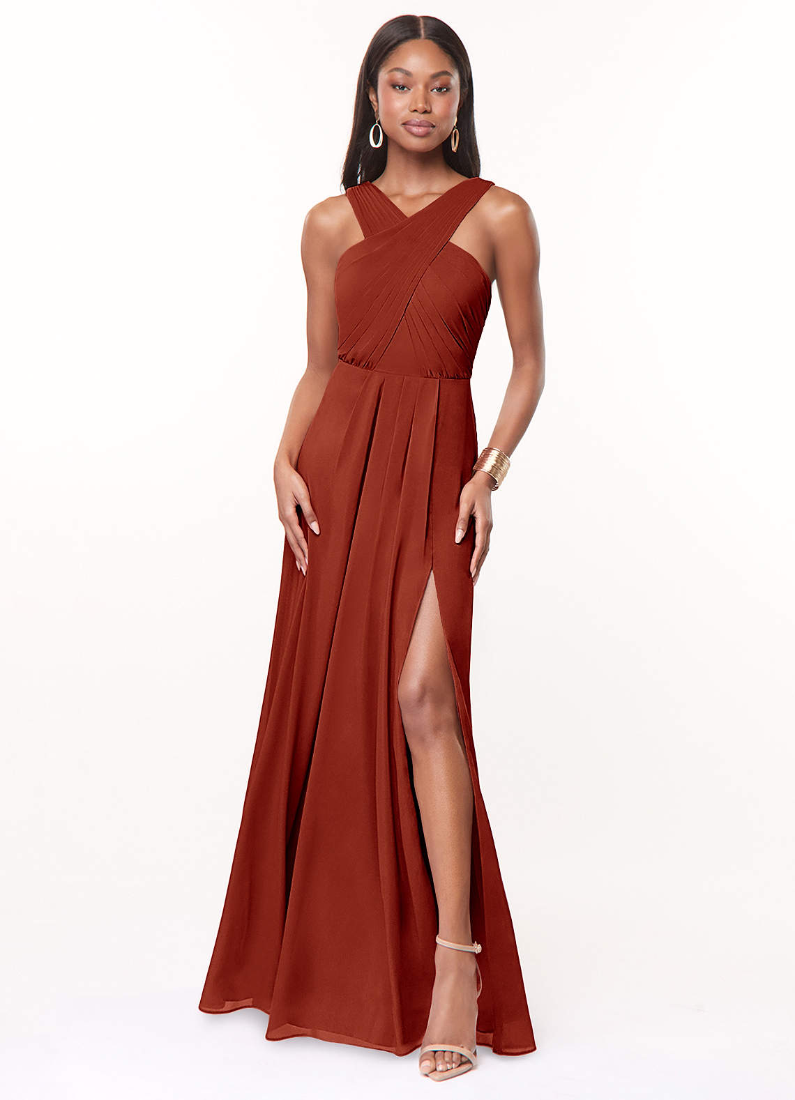 Azazie Brandie Ready to Ship Rust Stretch Chiffon Bridesmaid Dresses | Azazie Azazie Brandie Ready to Ship Rust Stretch Chiffon Bridesmaid Dresses | Azazie