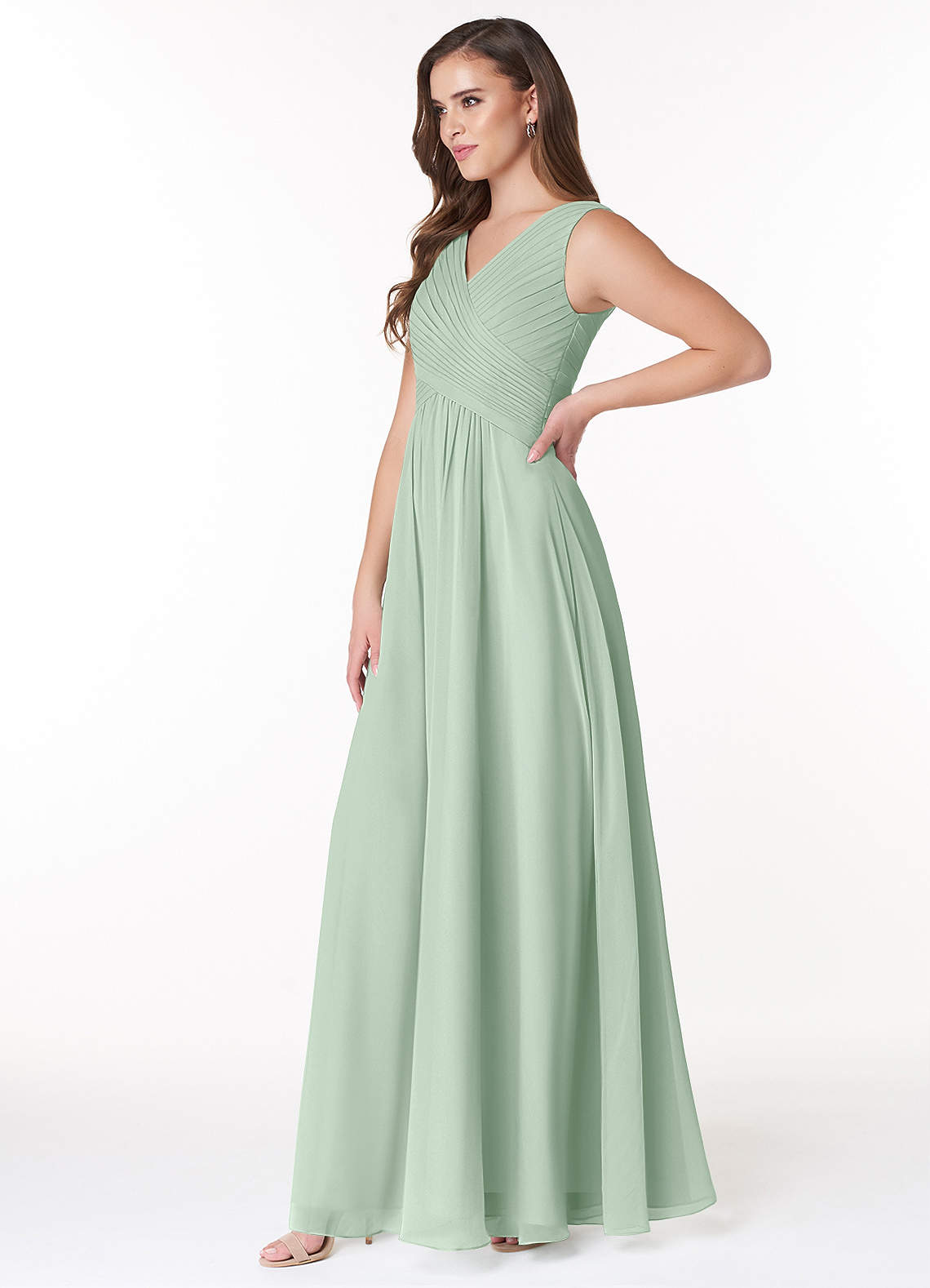 Azazie Flora Bridesmaid Dresses Agave A-Line Pleated Chiffon Dress image2