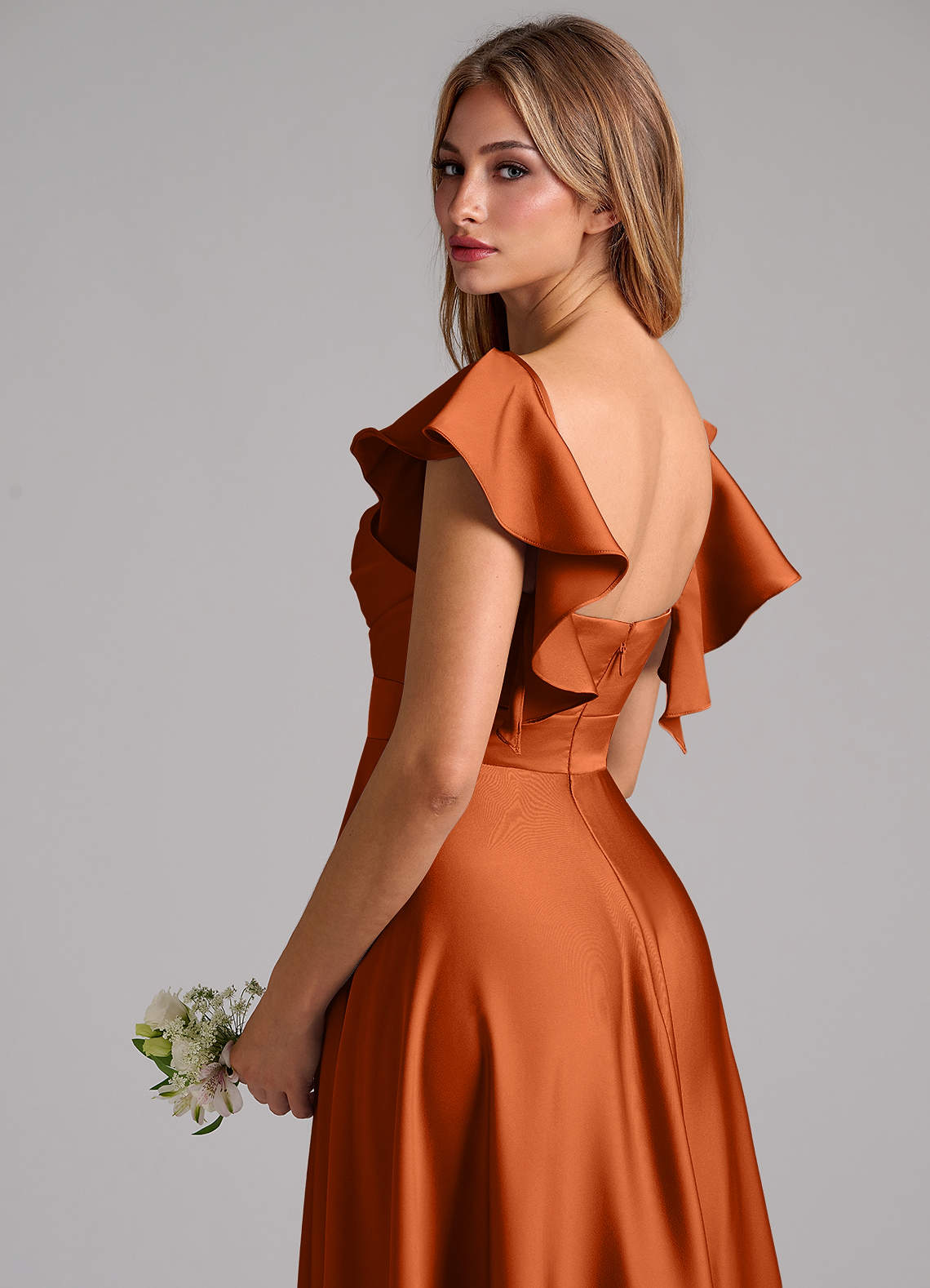 azazie burnt orange bridesmaid dresses Six Stories - Rust Satin Matches