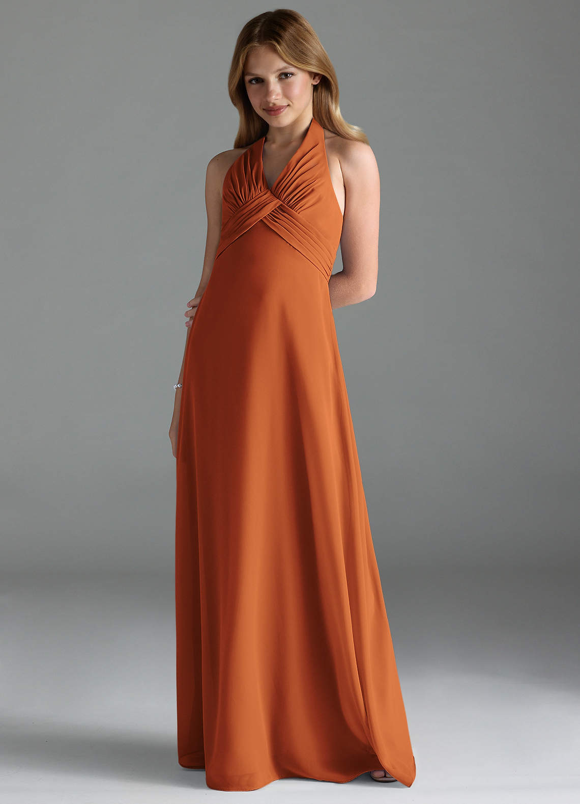 Azazie Tessie Junior A-Linie Plissee Chiffon Kleid Kanel image1