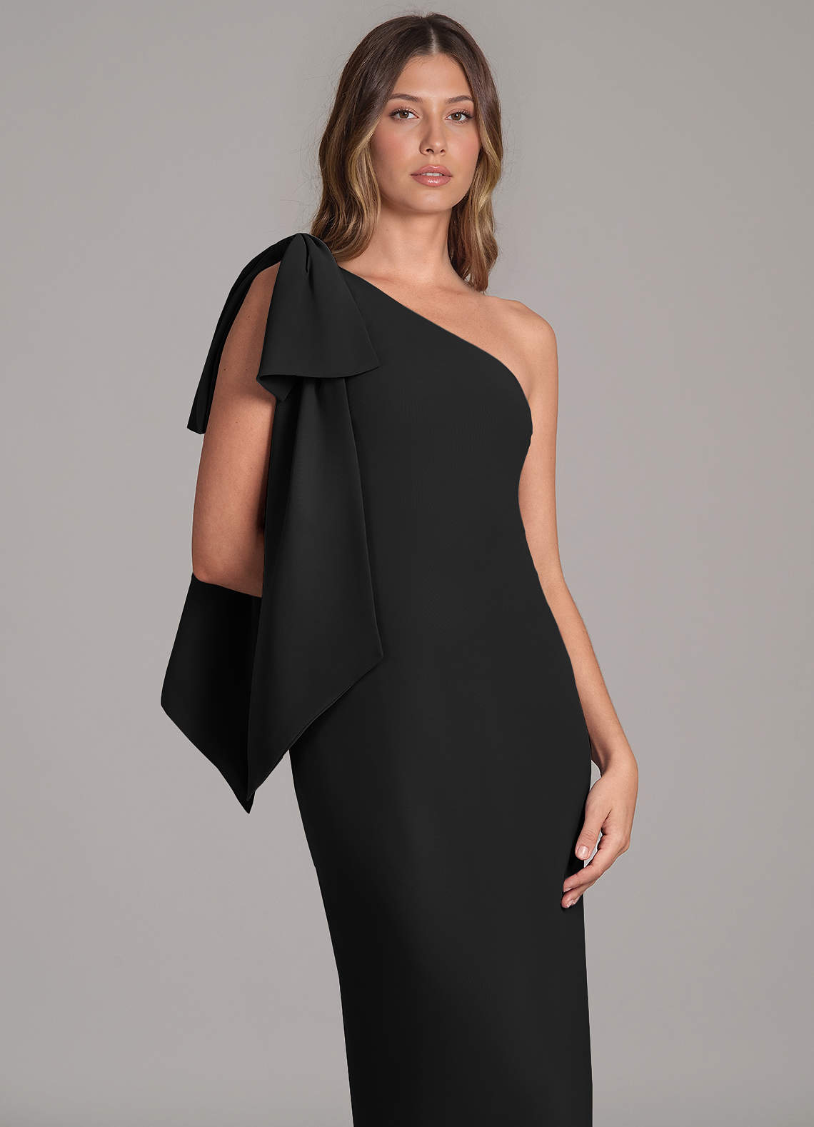 Azazie Capri At-home Try On Dresses Black A-Line One Shoulder Chiffon Dress image6