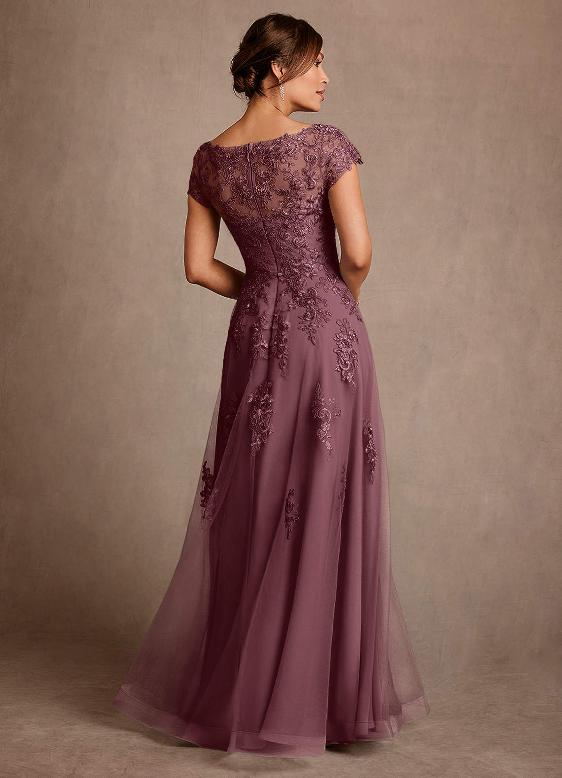 Azazie Jalinda Mother of the Bride Dresses Sangria A-Line Lace Chiffon Dress image1