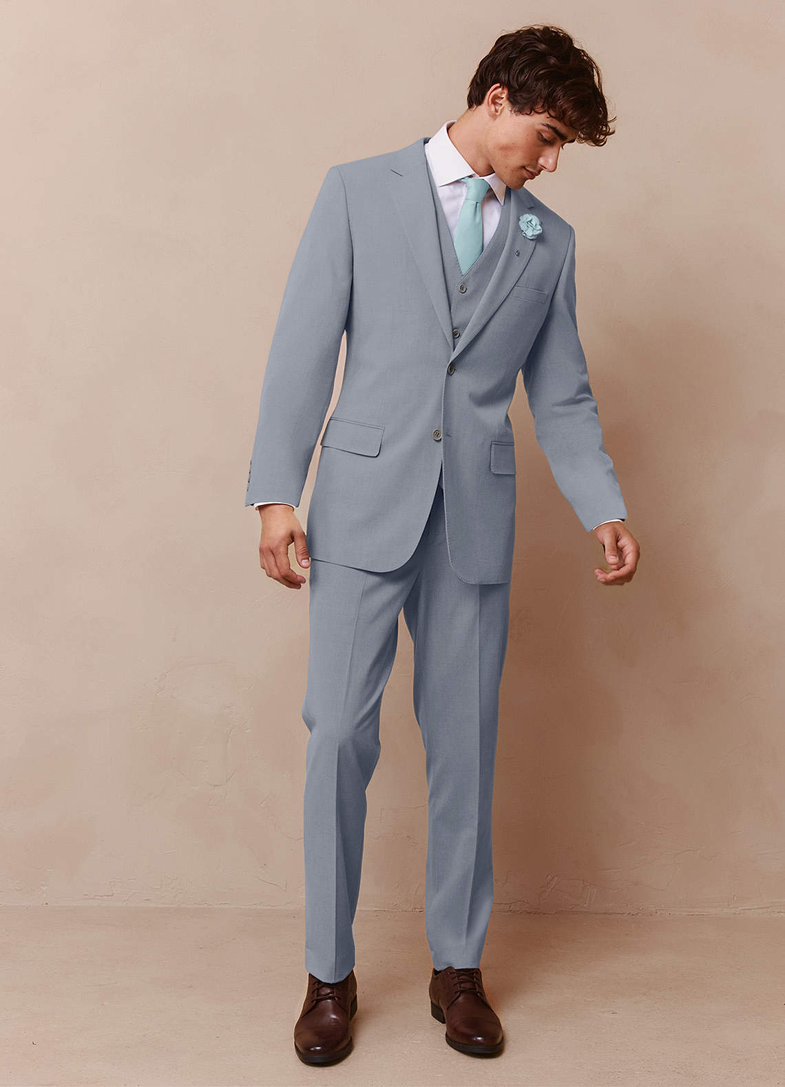front Savile Light Blue Wool Blend 3-Piece Suit