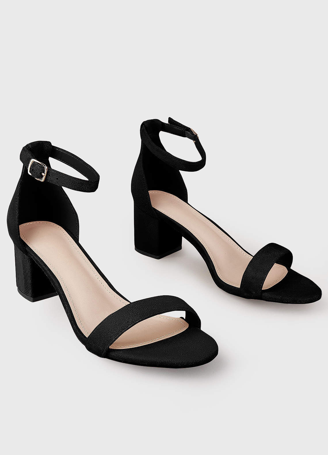 front Buckle Block One-Strap Heel Sandals