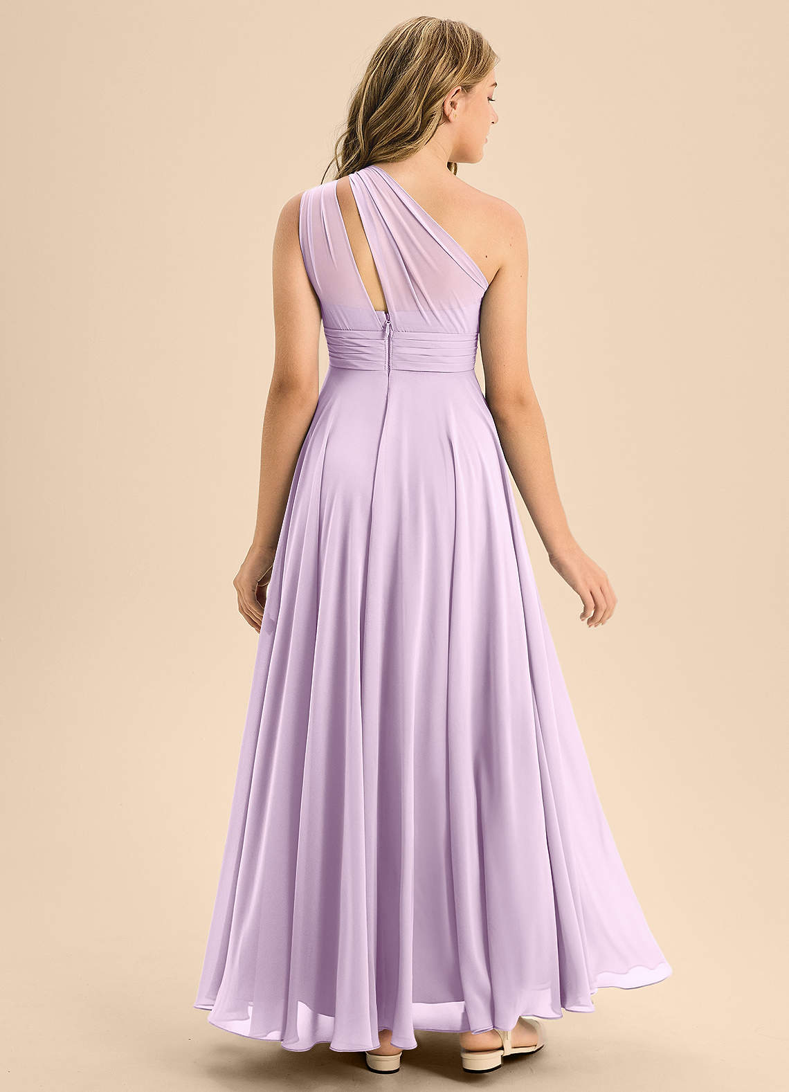 Azazie Charlize Junior Vestido Lilás Fosco de Chiffon de Linha A com Plissado image1