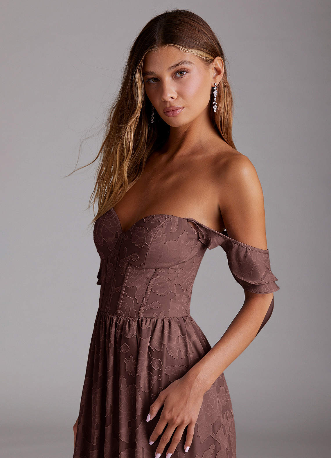 Denisse Mocha Coco Corset Maxi Dress | Azazie