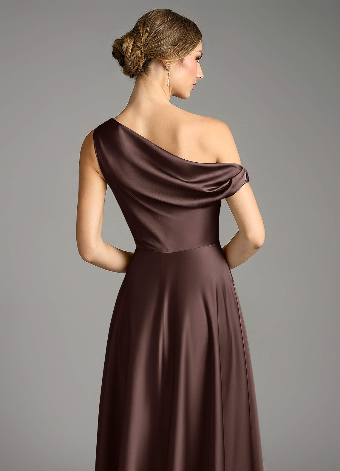 Azazie Xanthe At-home Try On Dresses Sky Blue A-Line Off the Shoulder Stretch Satin Dress image5