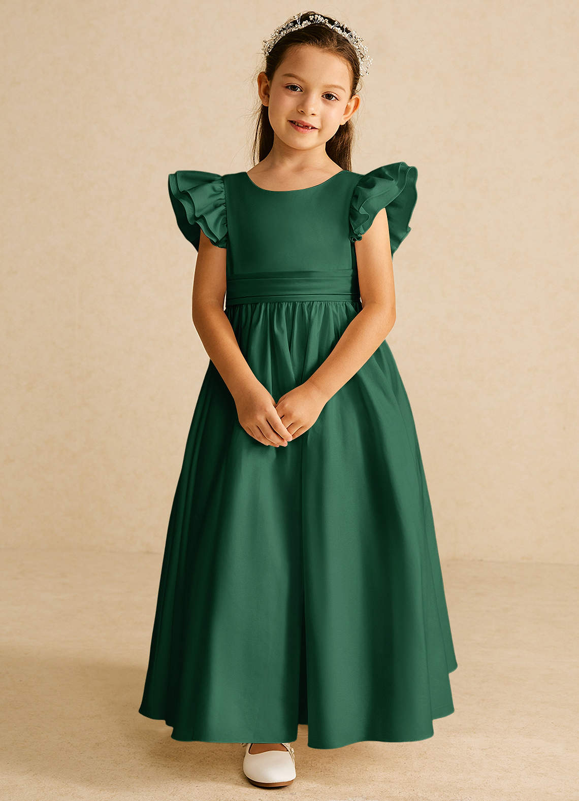 Azazie Piglette Flower Girl Klänningar Klä A-Line i Matt satäng Rosett image3