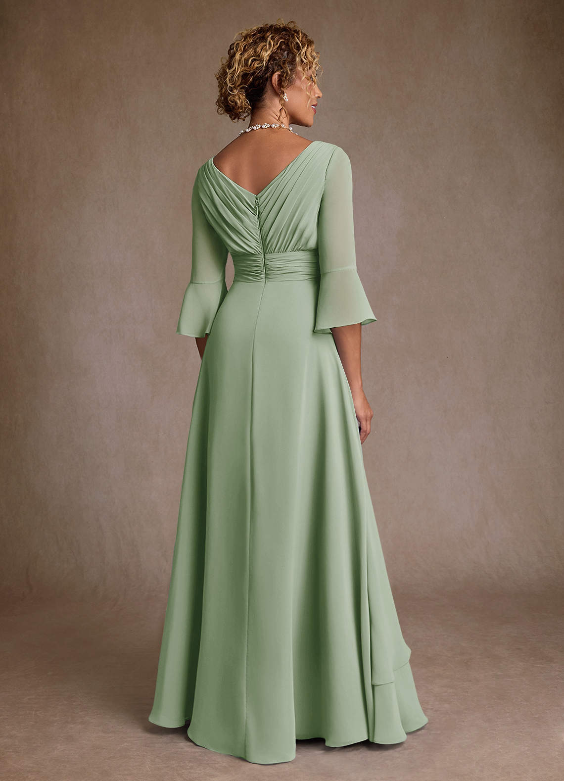 Azazie Eire Mother of the Bride Dresses Dusty Sage A-Line Pleated Chiffon Dress image1