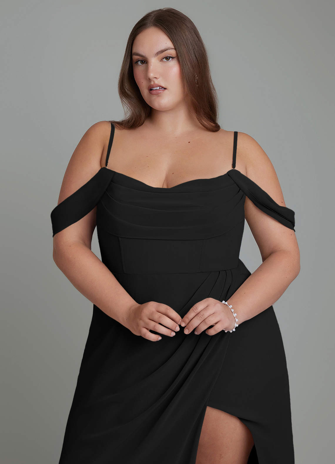 Azazie Johana Bridesmaid Dresses Black Mermaid Off the Shoulder Chiffon Convertible Dress image9