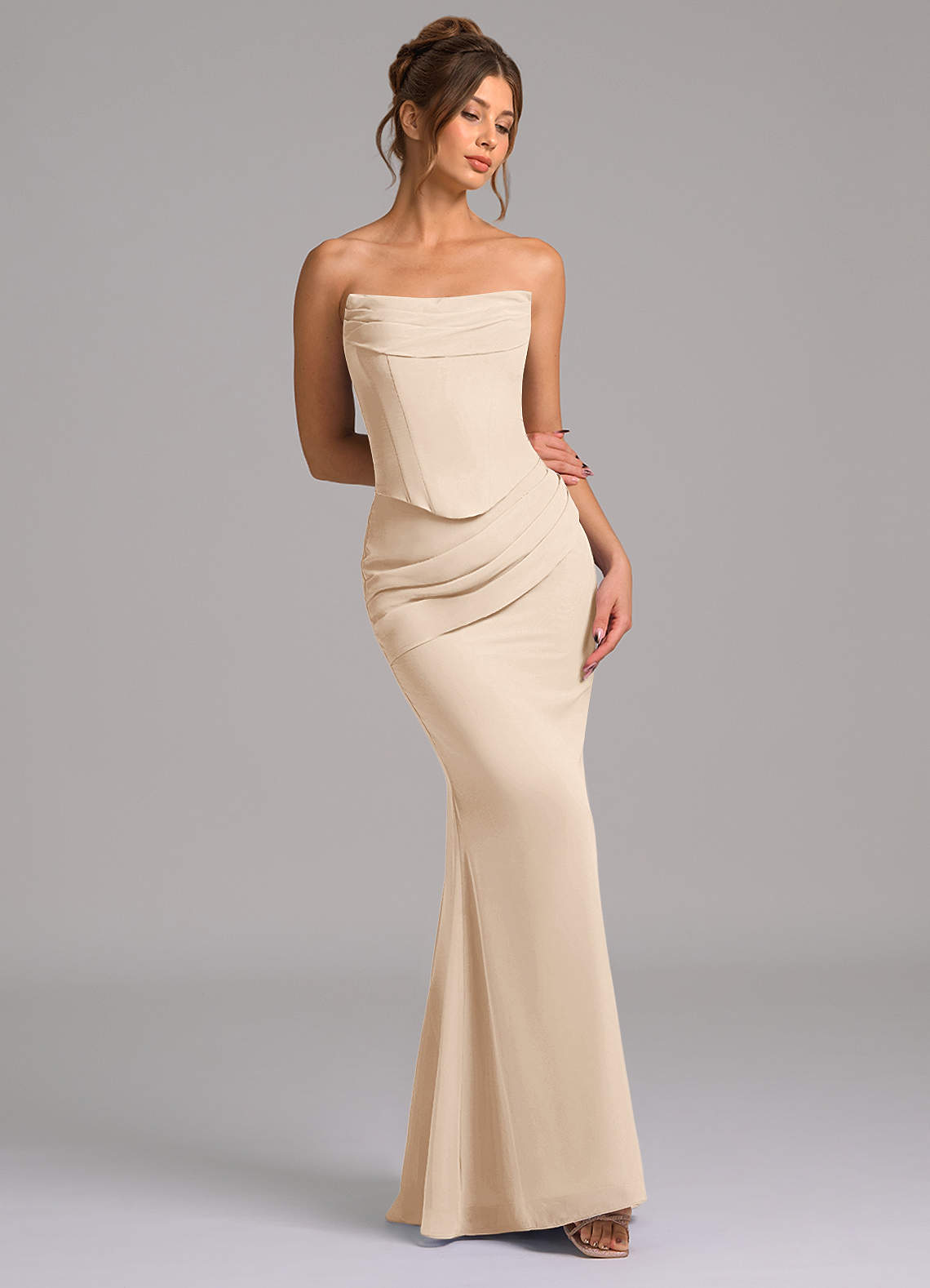 Azazie Sorrel Jurken voor bruidsmeisjes Jurk van Chiffon met Zeemeermin Korset Wit Albast image6