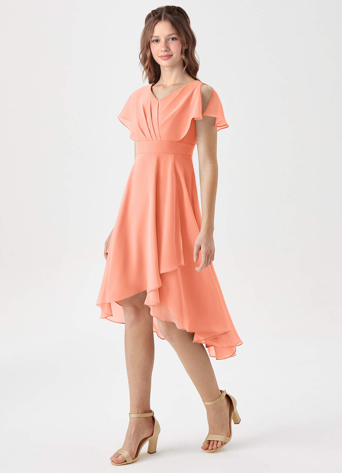 Azazie Graciela Junior Sunset A-Line Pleated Chiffon Dress image1
