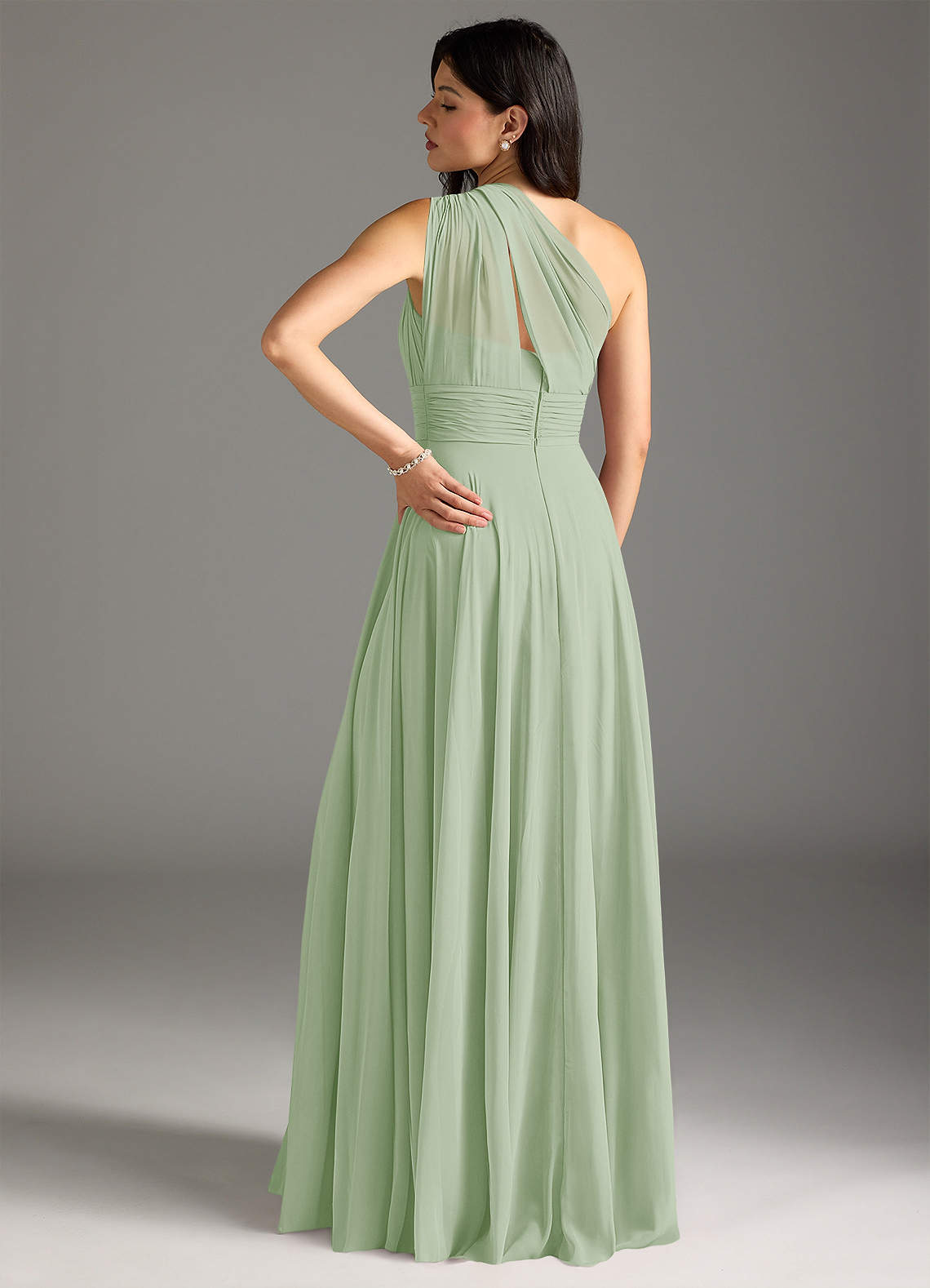 Azazie Charlize Bridesmaid Dresses Dusty Sage A-Line One Shoulder Chiffon Dress image1