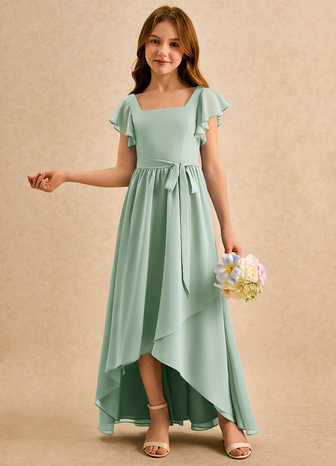Azazie Milly Girls Formal Flower Girl Klänningar Klä A-Line i Chiffong Plisserad image3