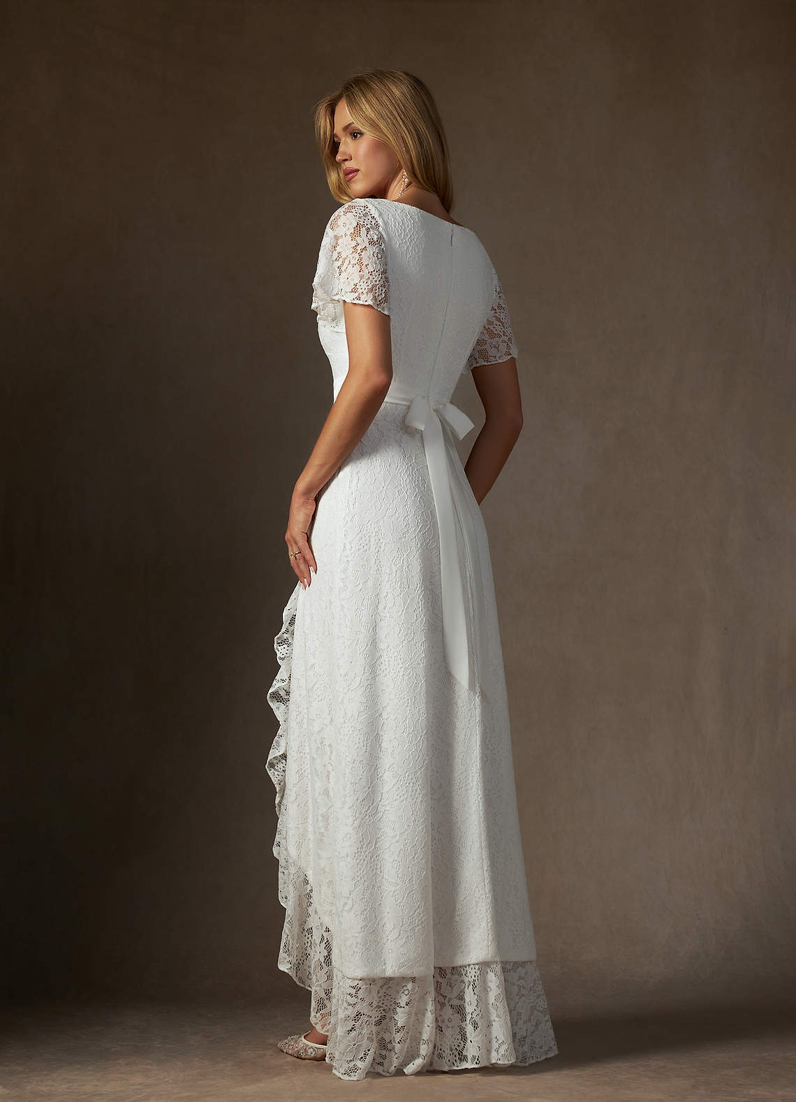 Azazie Lanei Wedding Dresses Diamond White A-Line V-Neck Lace Dress image1