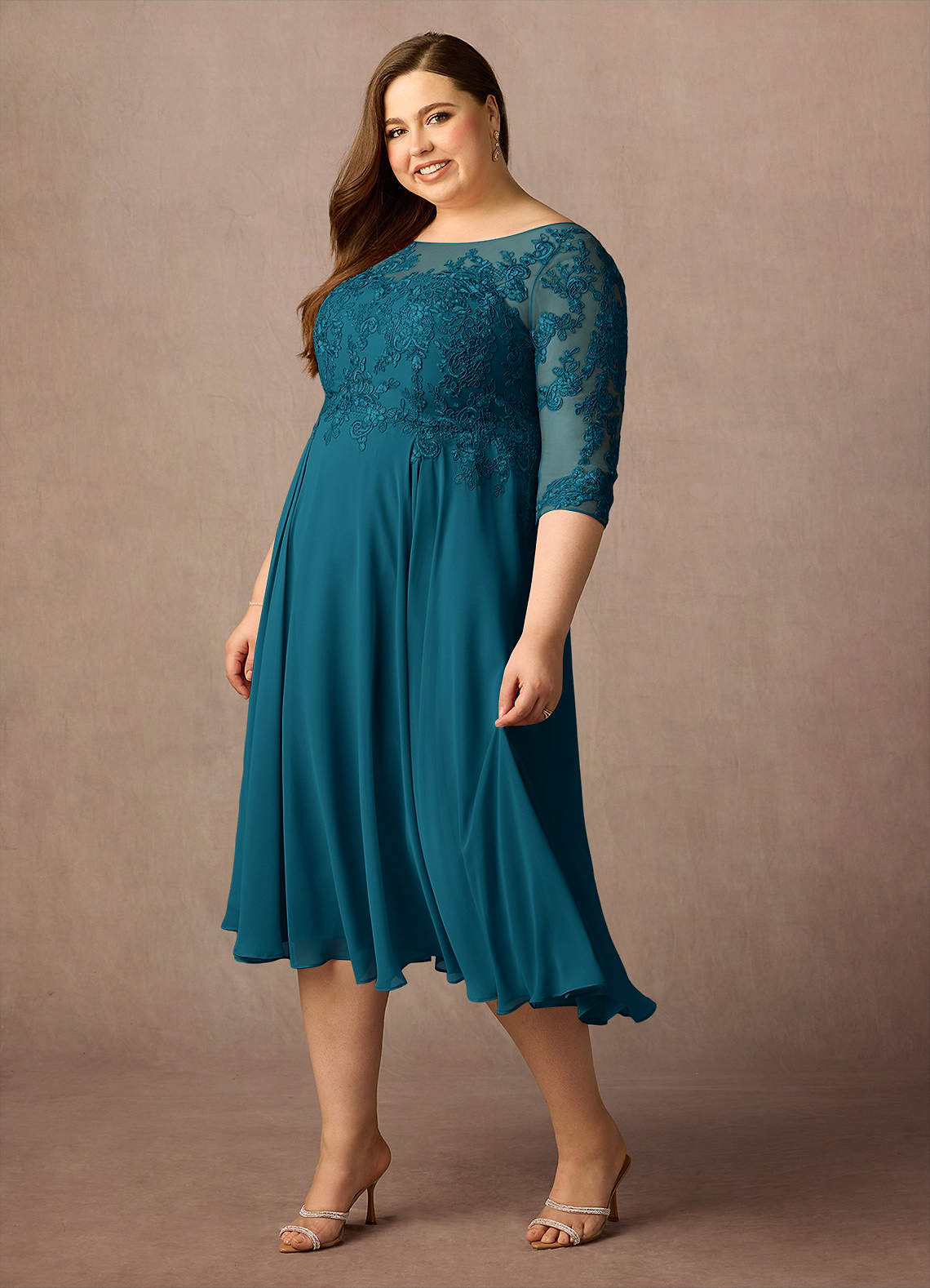 Azazie Marge Mother of the Bride Dresses Ink Blue A-Line Scoop Lace Chiffon Dress image8