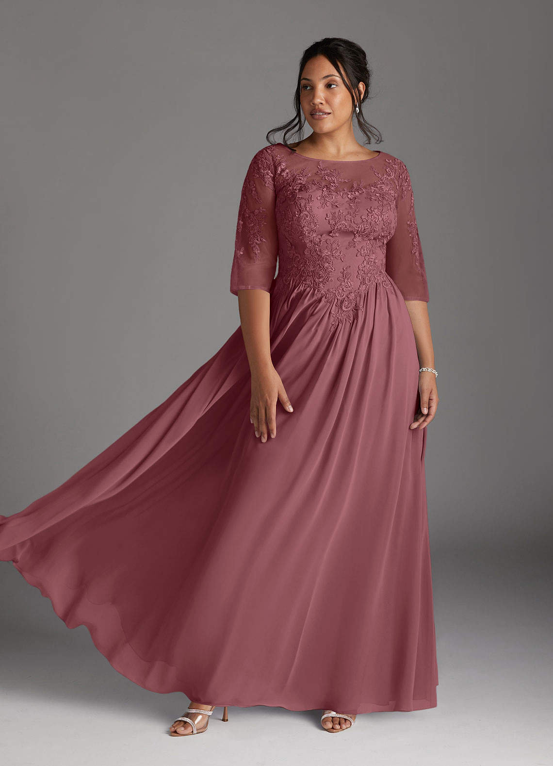 Azazie Mirielle Mother of the Bride Dresses Desert Rose A-Line Scoop Lace Chiffon Dress image1