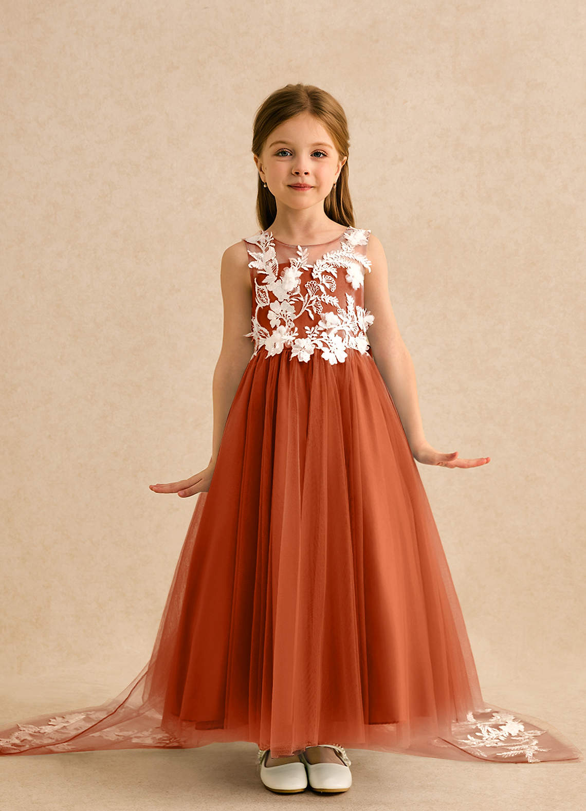 Azazie Mixie Burnt Orange Ball-Gown Lace Dress | Azazie