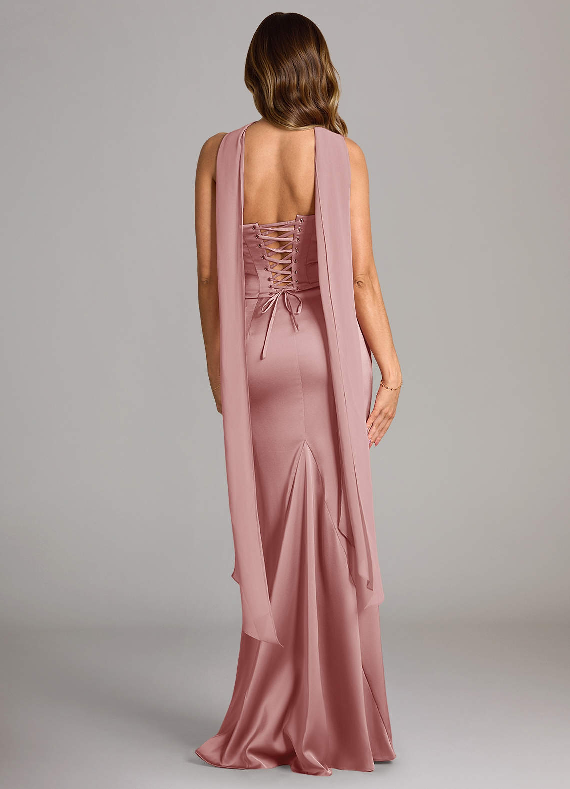 Azazie Sorrel Vestidos de damas de honor Vestido de Rosa Polvorienta de Satén Elástico de Corte Sirena Convertible con Sin tirantes image1