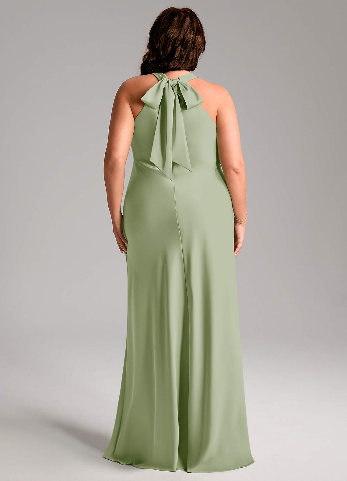 Azazie Doretta Bridesmaid Dresses Dusty Sage Mermaid Pleated Stretch Satin Dress image9