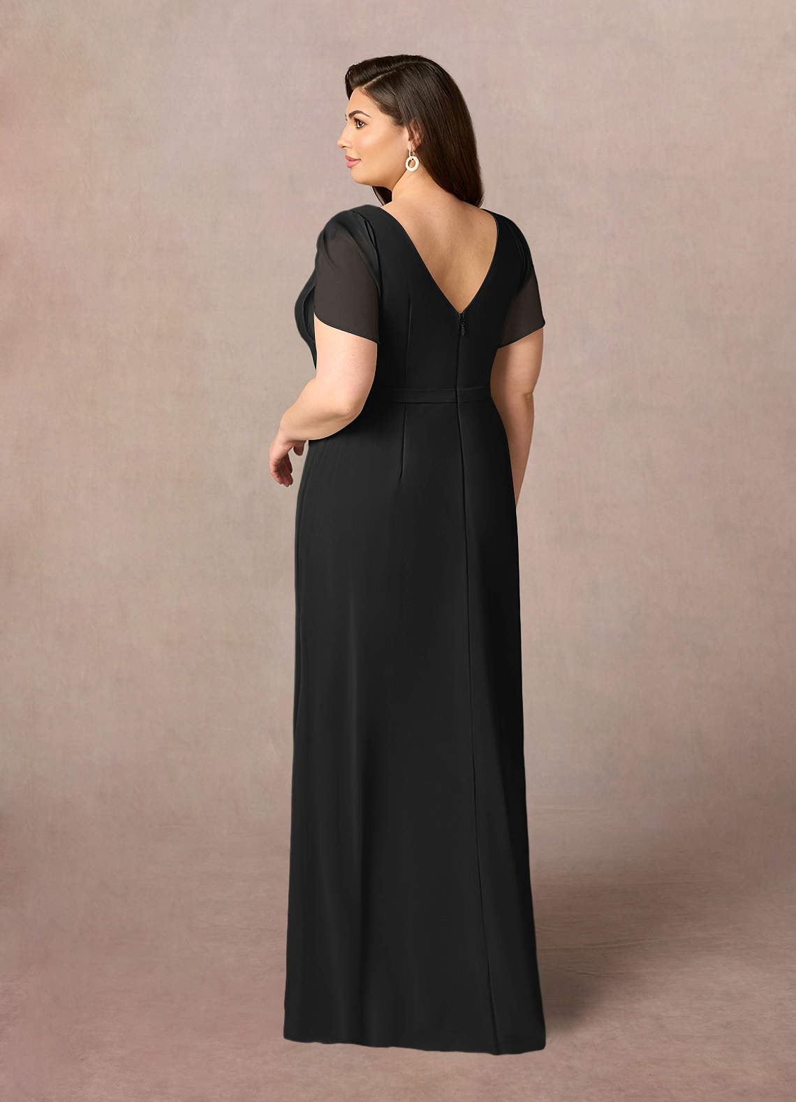 Azazie Marianne Mother of the Bride Dresses Black Sheath V-Neck Pleated Chiffon Dress image8