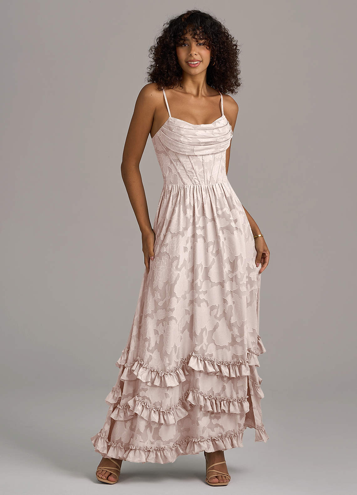 Azazie Lettie Vestidos de damas de honor Vestido de Rosa Rubor de Devorado Floral de Corte en A con Corsé image1