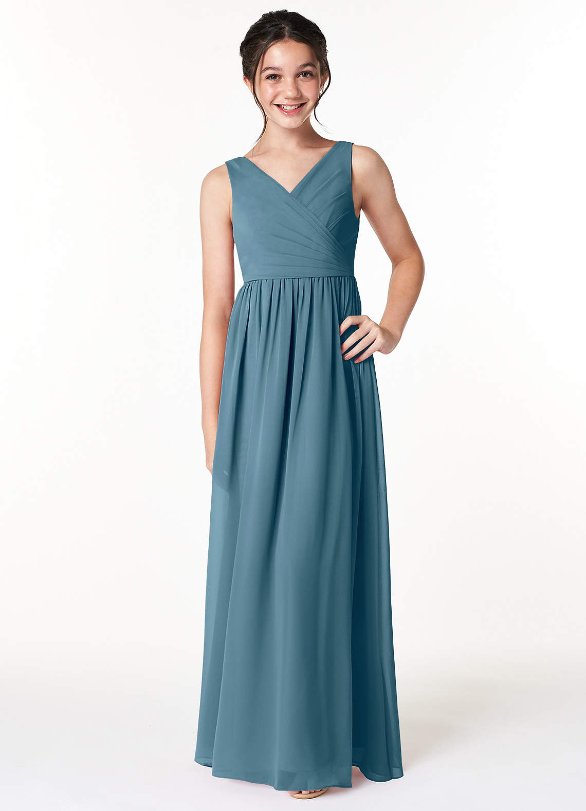 Azazie Sawyer Junior Bermuda A-Line Pleated Chiffon Dress image1