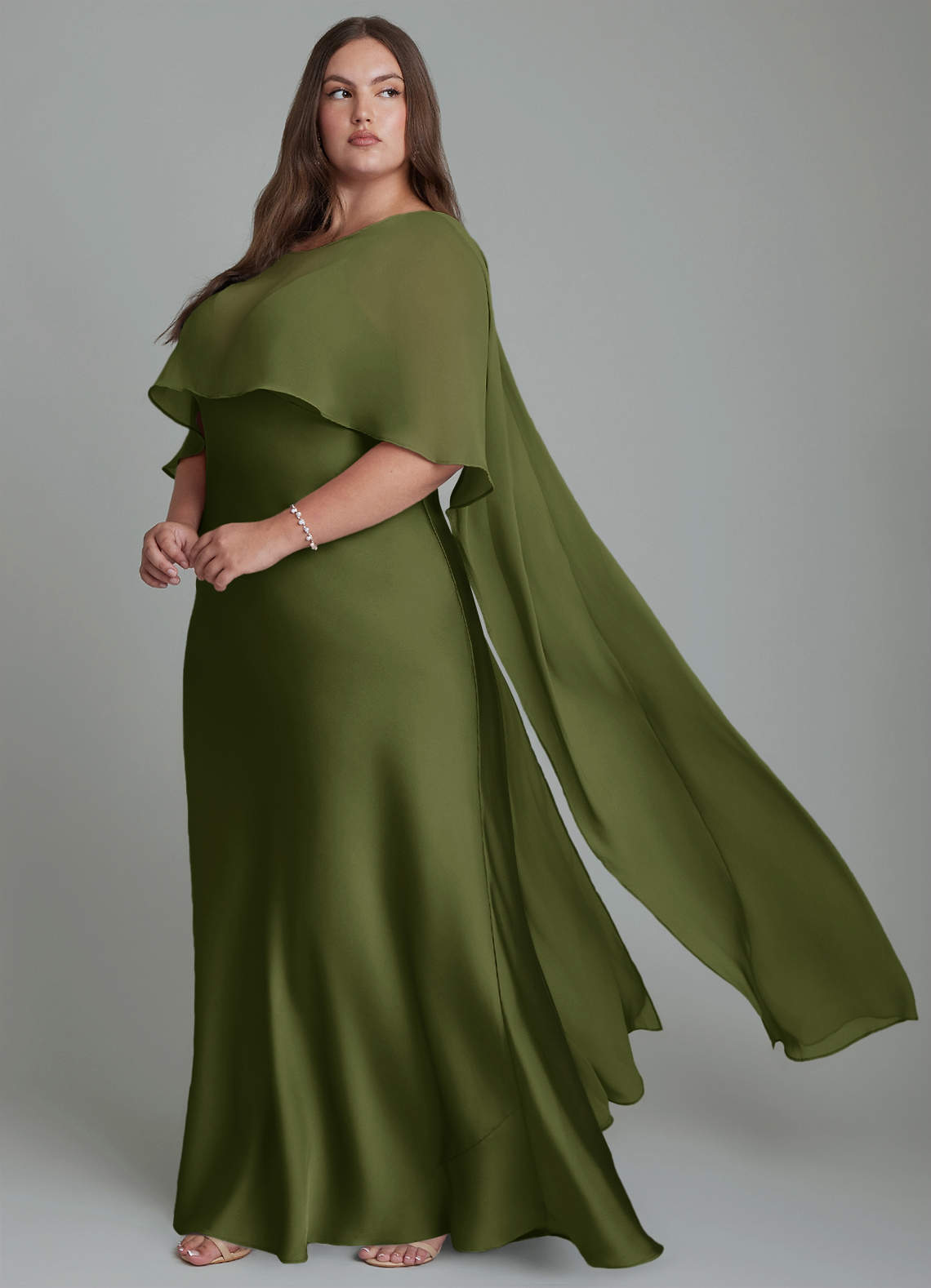 Azazie Stefania Bridesmaid Dresses Olive A-Line Stretch Satin Dress image9