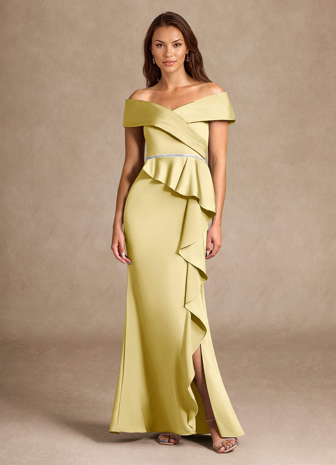 Azazie Dareia vestidos de madre de la novia Vestido de Sorbete De Limón de Satén Elástico de Sirena con Vestidos sin tirantes image1