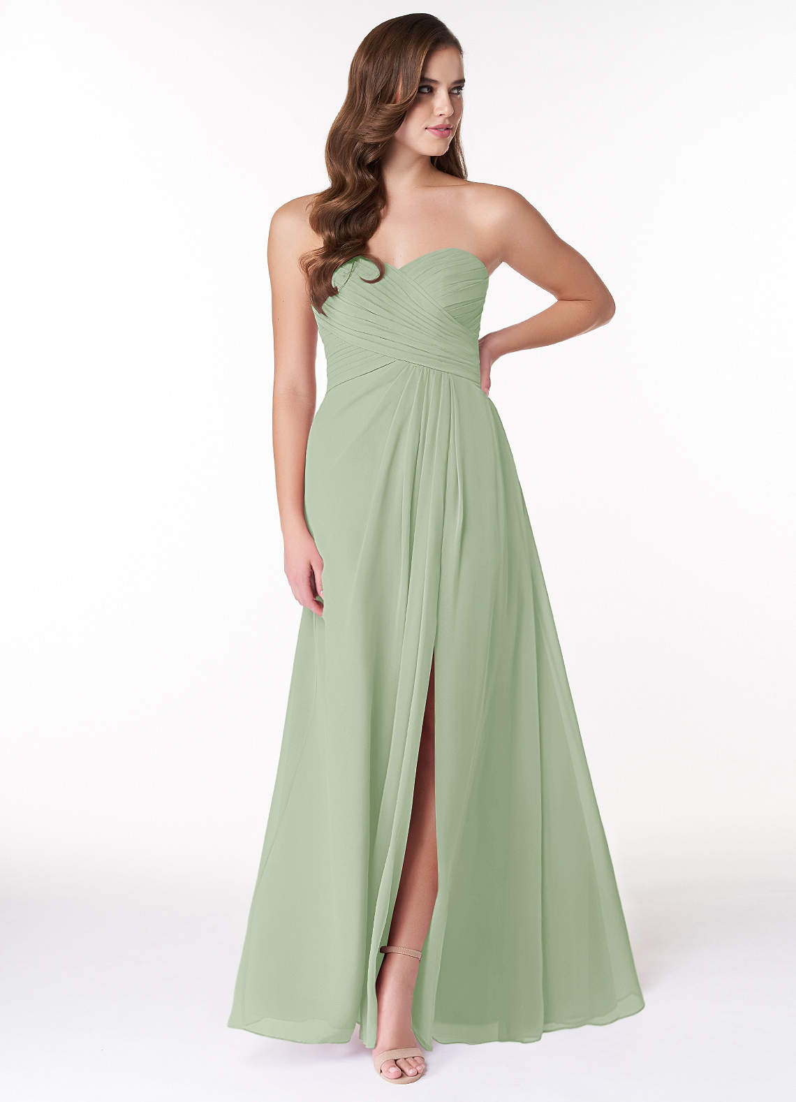 Azazie Arabella Allure Robes de demoiselle d'honneur Robe Trapèze Convertible en Mousseline de soie Encolure en Forme de Cœur Vert Sauge image1