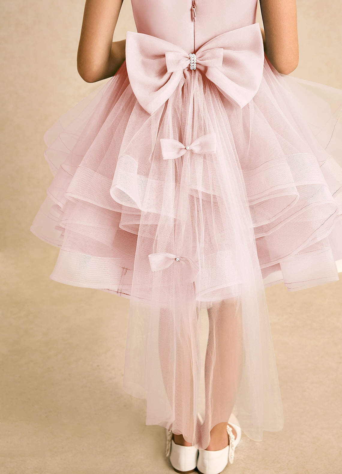 Azazie Tinie Flower Girl Dresses Blushing Pink Ball-Gown Bow Tulle Dress image6