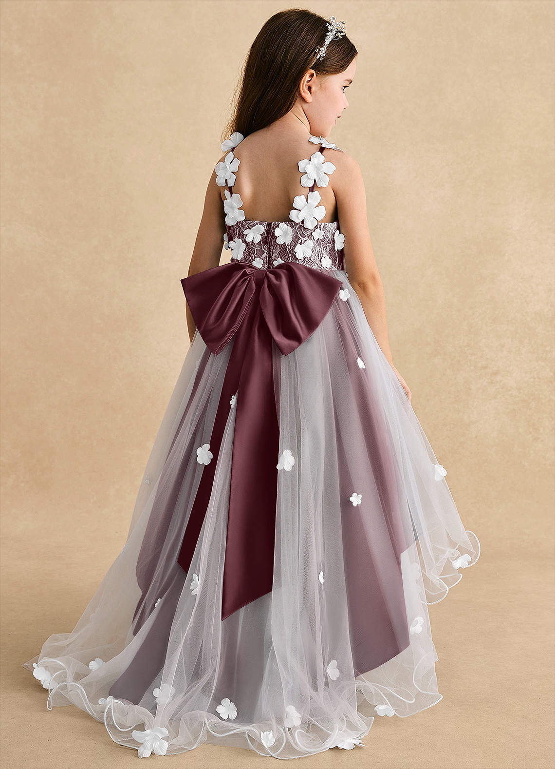 Azazie Celia Flower Girl Dresses Sangria A-Line Lace Tulle Dress image1