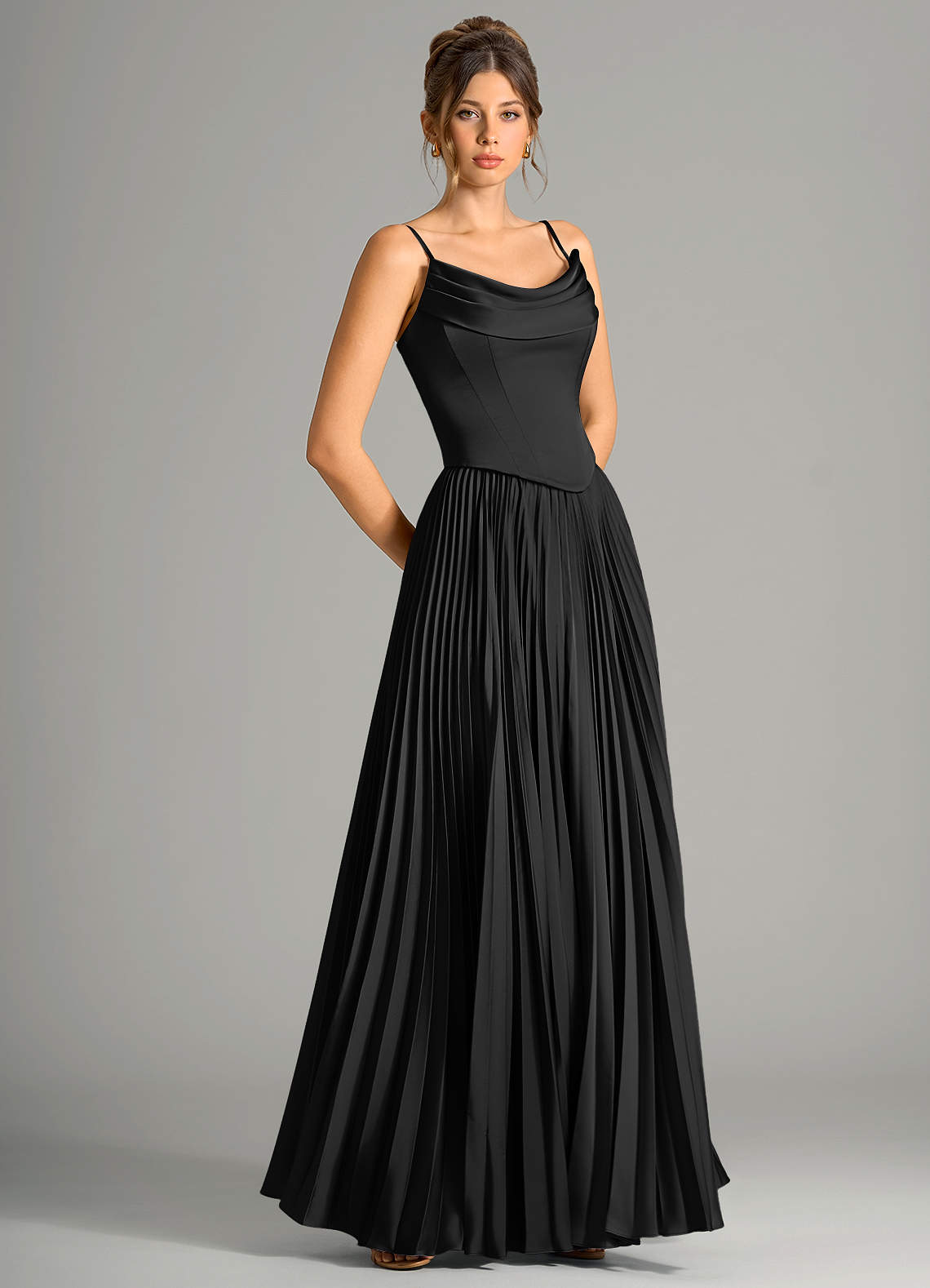 Azazie Saedra Ready to Ship Black Stretch Satin Bridesmaid Dresses