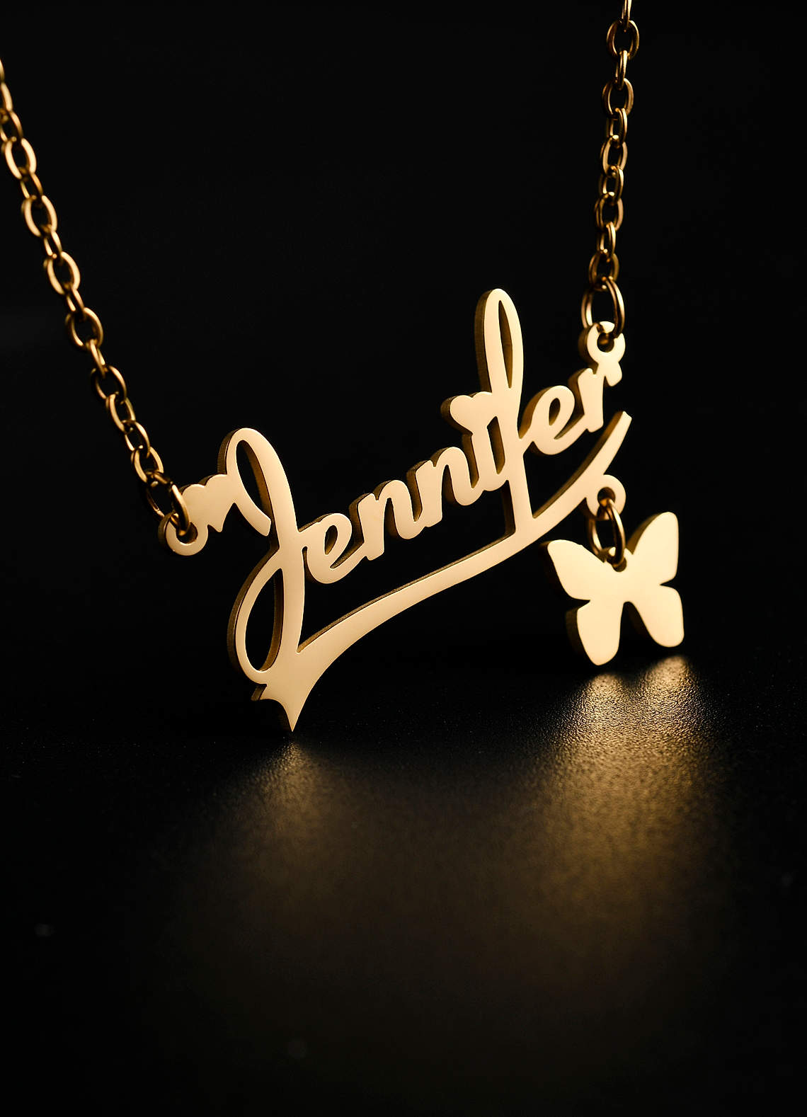 front Custom Name Necklace with Butterfly