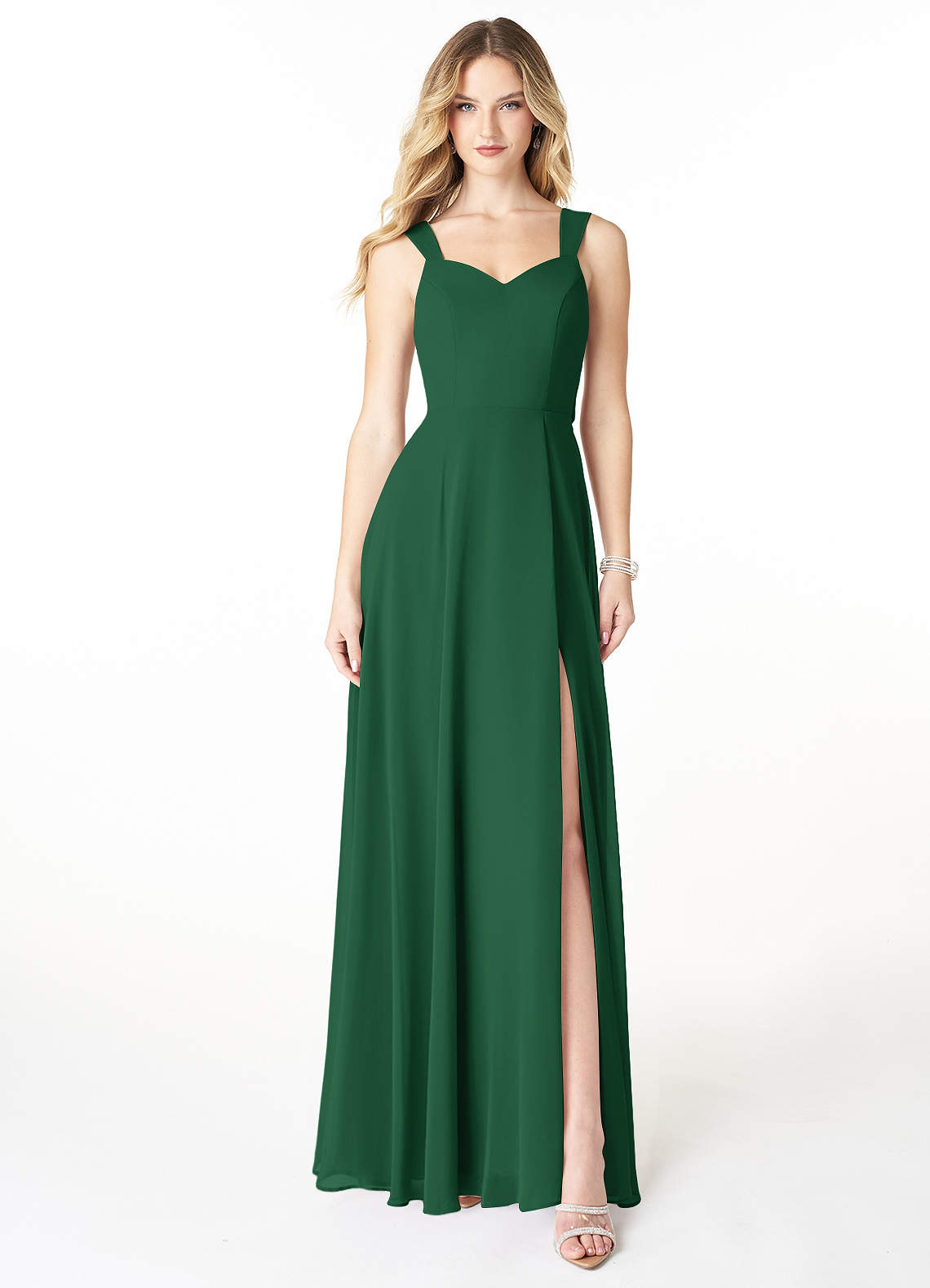 Azazie Julie Bridesmaid Dresses Dark Green A-Line Sweetheart Neckline Chiffon Dress image1