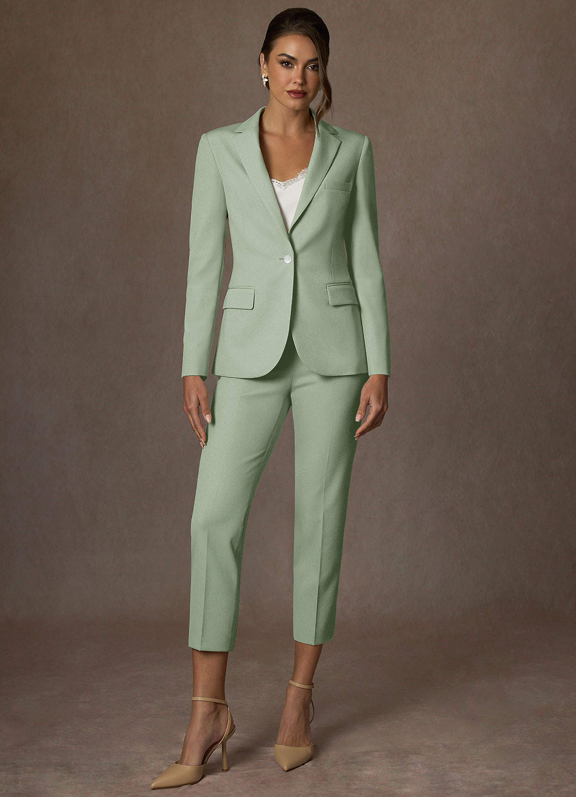 front Kennedy Dusty Sage Structured Stretch Blazer