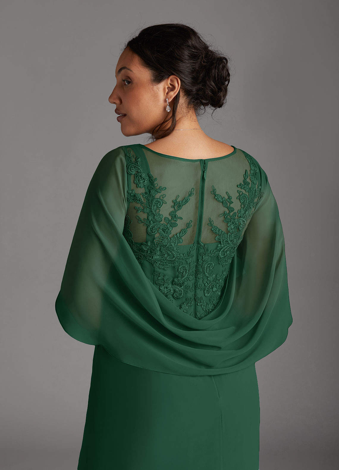 Azazie Hera Mother of the Bride Dresses Dark Green A-Line Lace Capelet Chiffon Dress image9