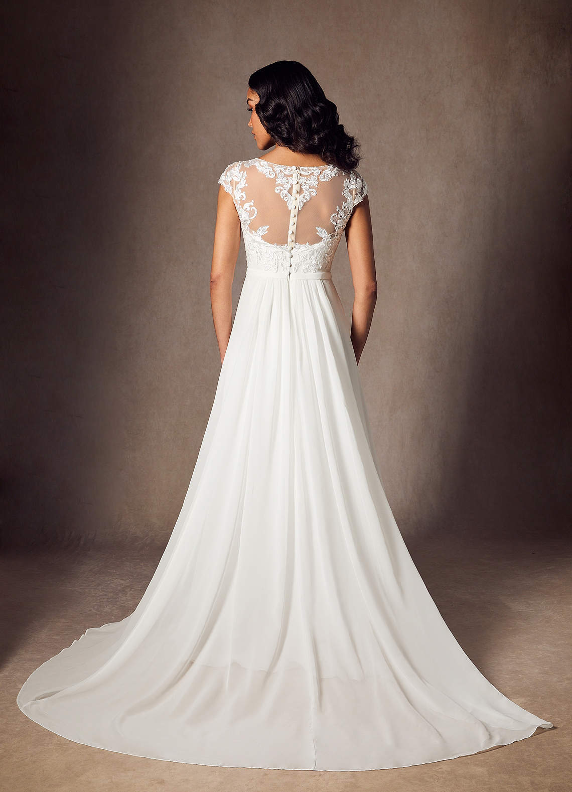Azazie Brynslee Abiti da Sposa Abito A-Line in Chiffon con Scollo a U e Paillettes Bianco Diamante image1