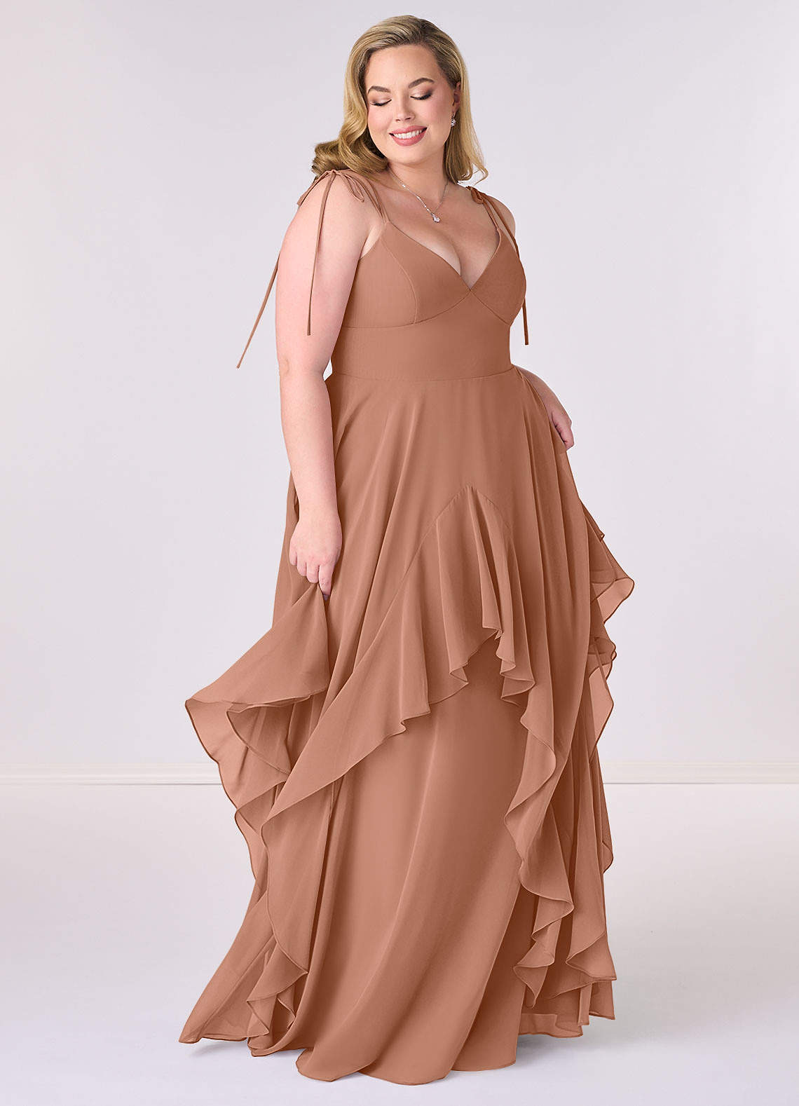 Barbie ♥ Azazie Bridesmaid Dresses V-neck Chiffon Tiered A-line Dress image5